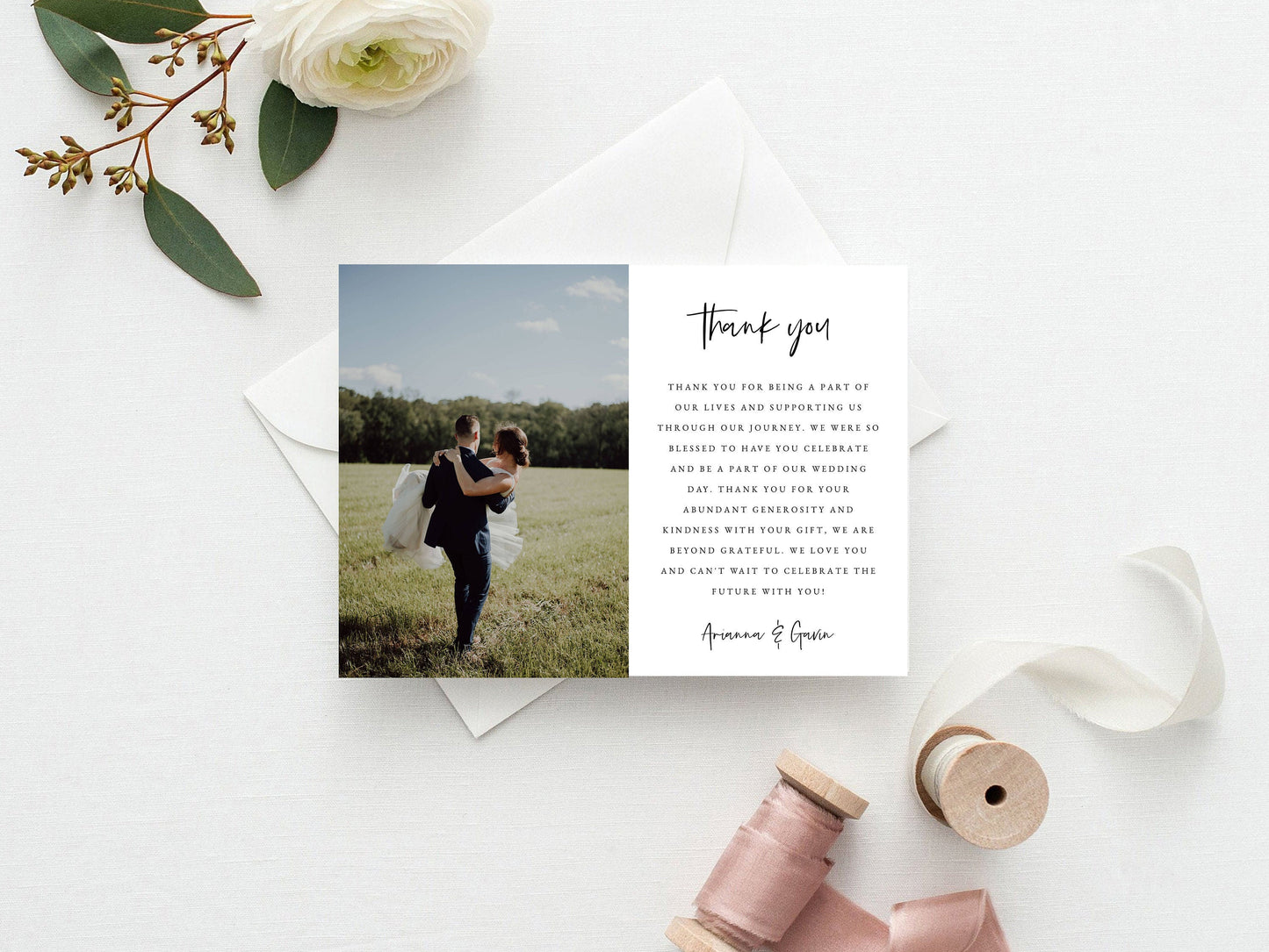 Photo Wedding Thank You Card Template, INSTANT DOWNLOAD Thank you Note, 100% Editable Text, Printable, Self-Editing, Folded Card, DIY