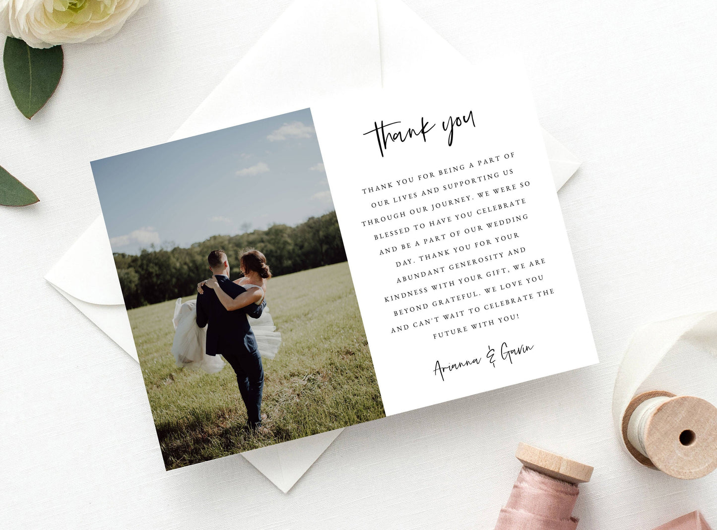 Photo Wedding Thank You Card Template, INSTANT DOWNLOAD Thank you Note, 100% Editable Text, Printable, Self-Editing, Folded Card, DIY