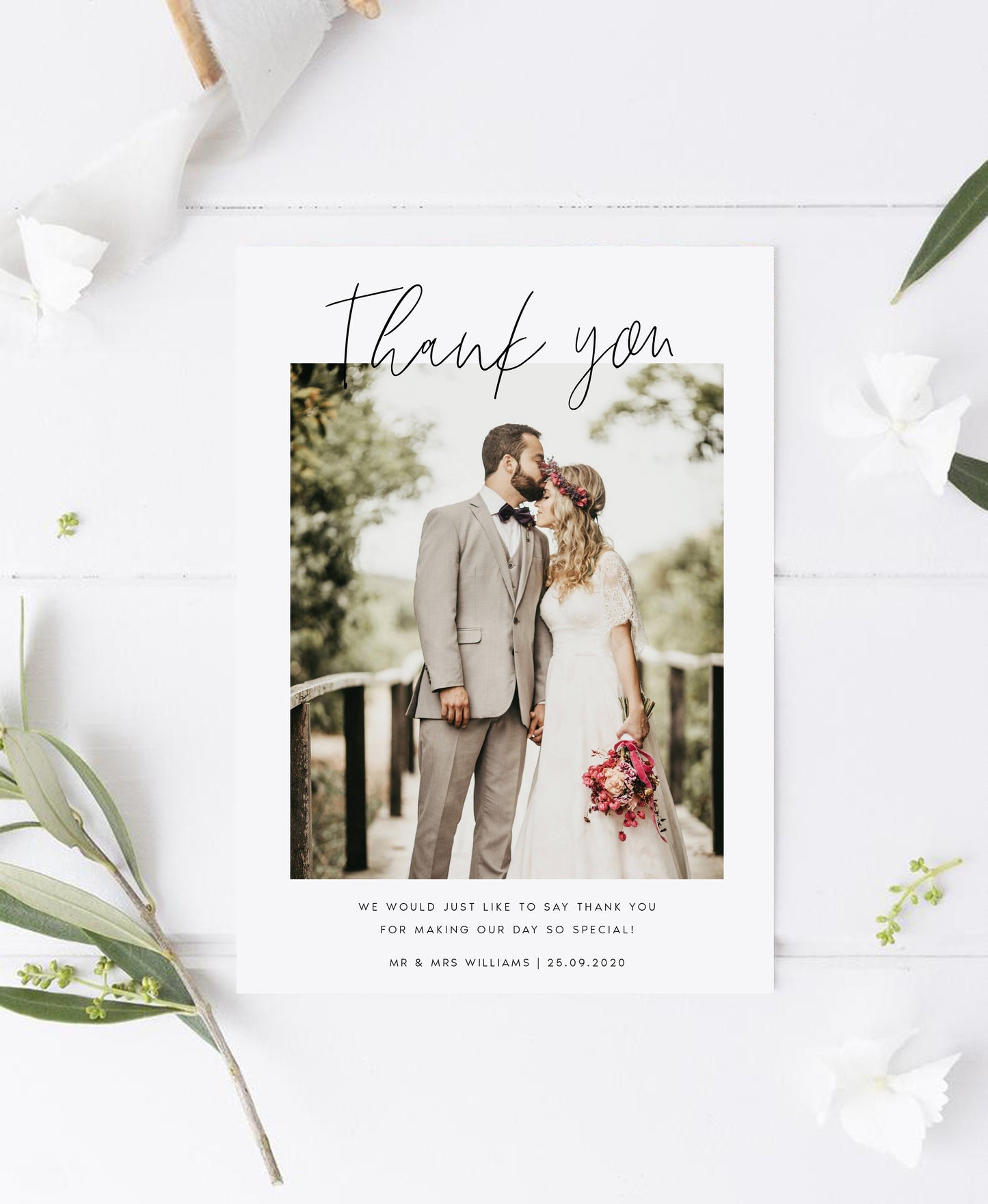 Photo Wedding Thank You Card Template, Digital DOWNLOAD, Thank you Note, Editable Text, Printable, Thank You Postcard, Instant Download, DIY