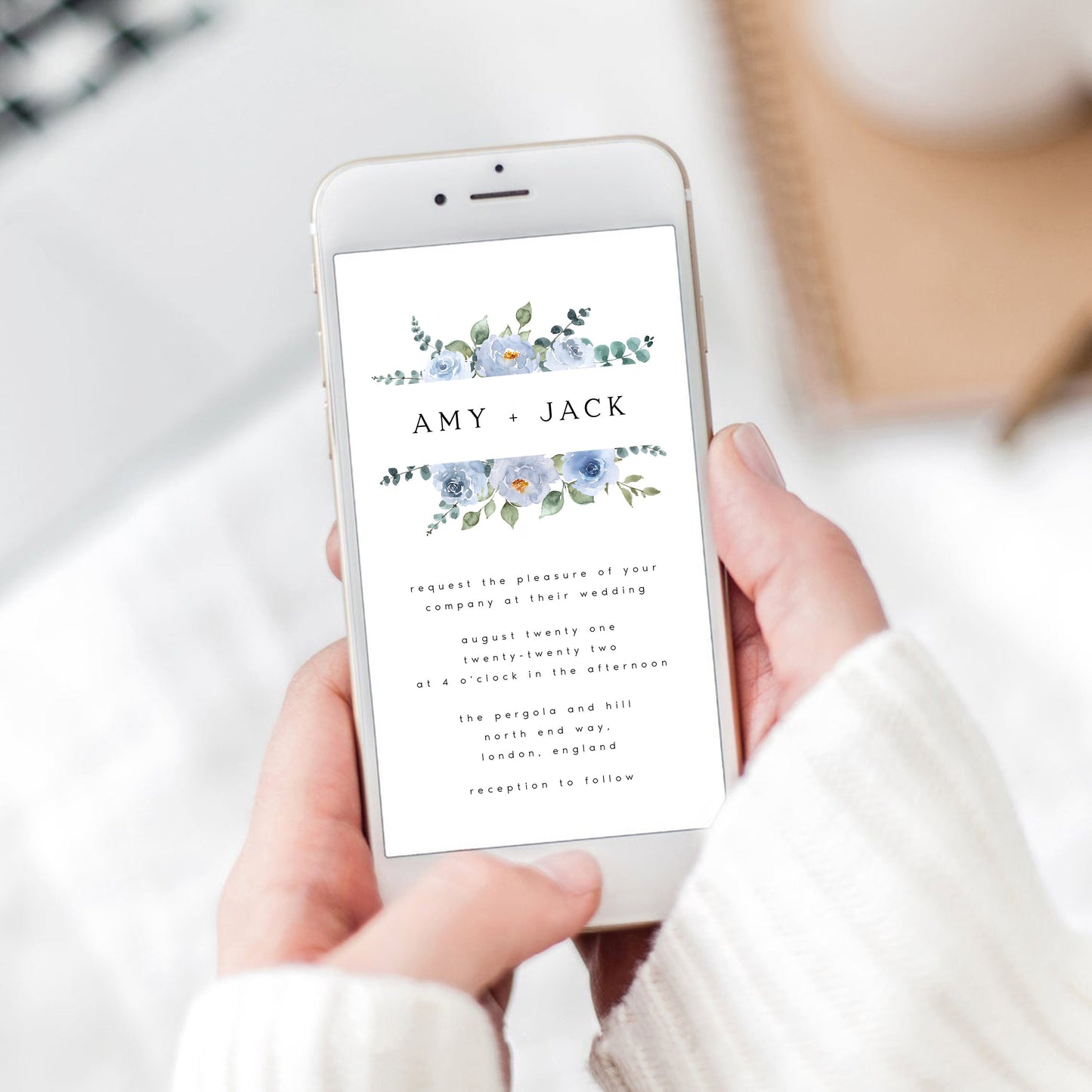 Amy Baby Blue Floral Wedding Evite