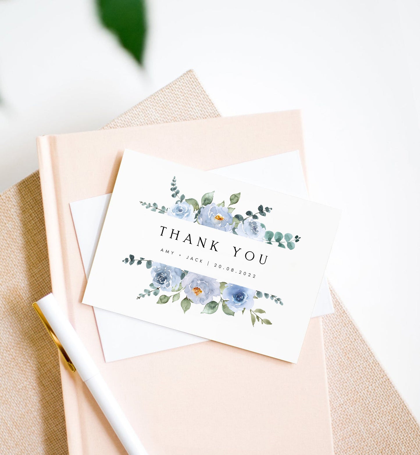 Amy Baby Blue Floral Wedding Thank You Card