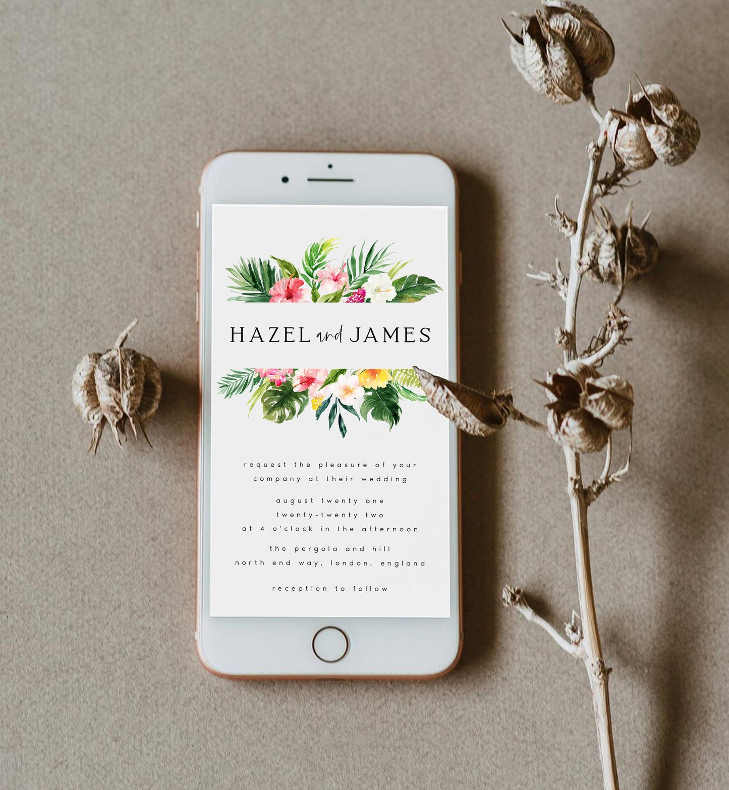 Hazel Tropical Wedding Evite