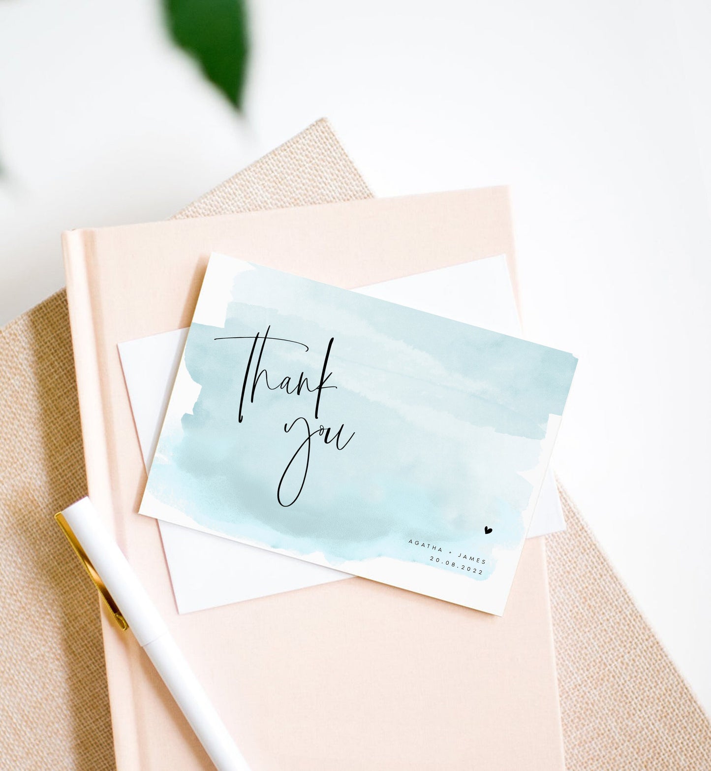Agatha Baby Blue Watercolor Thank You Card Template
