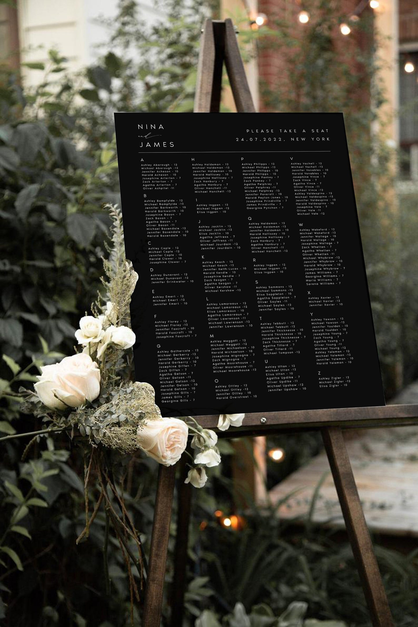 Nina Minimalist Alphabetical Seating Chart Sign