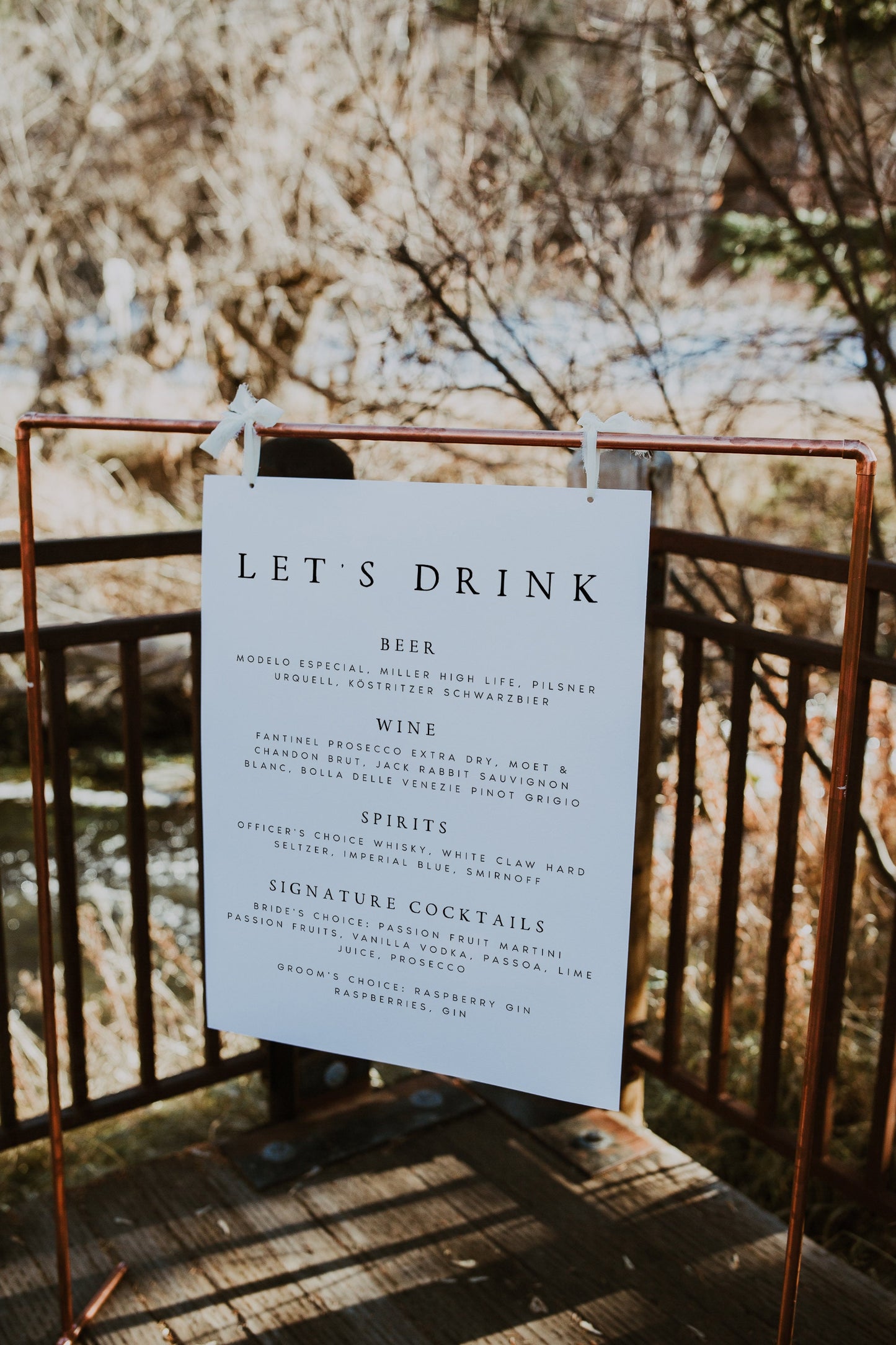 Elizabeth Modern Wedding Bar Menu Sign