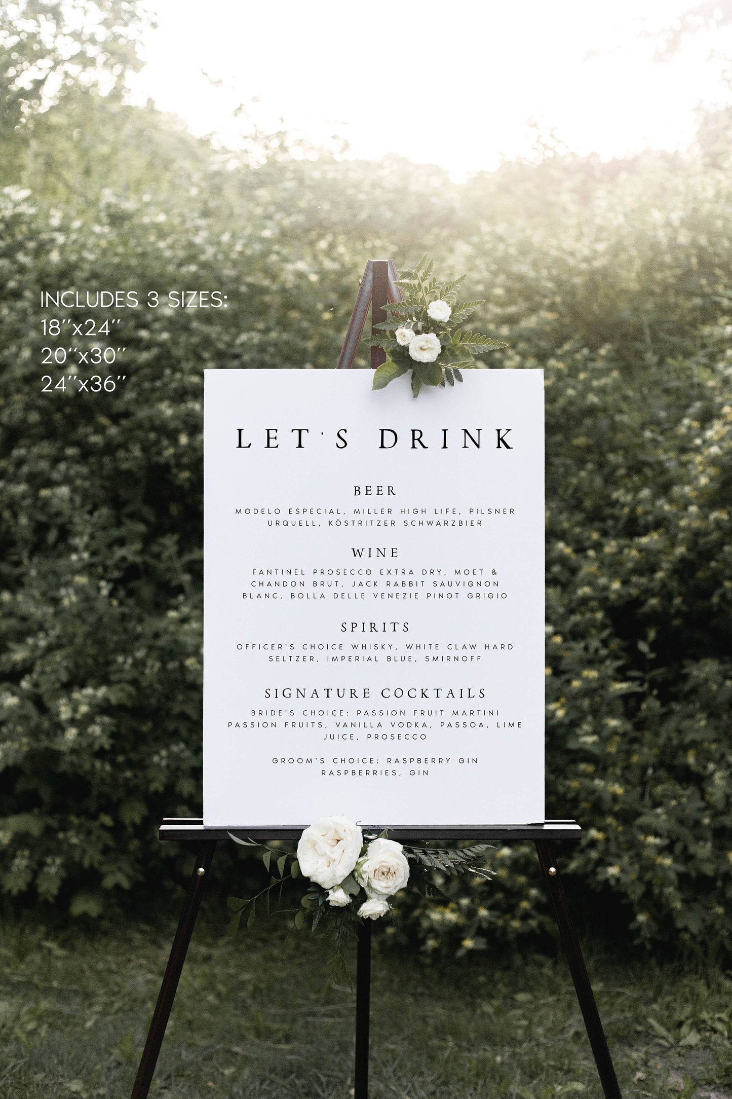 Elizabeth Modern Wedding Bar Menu Sign