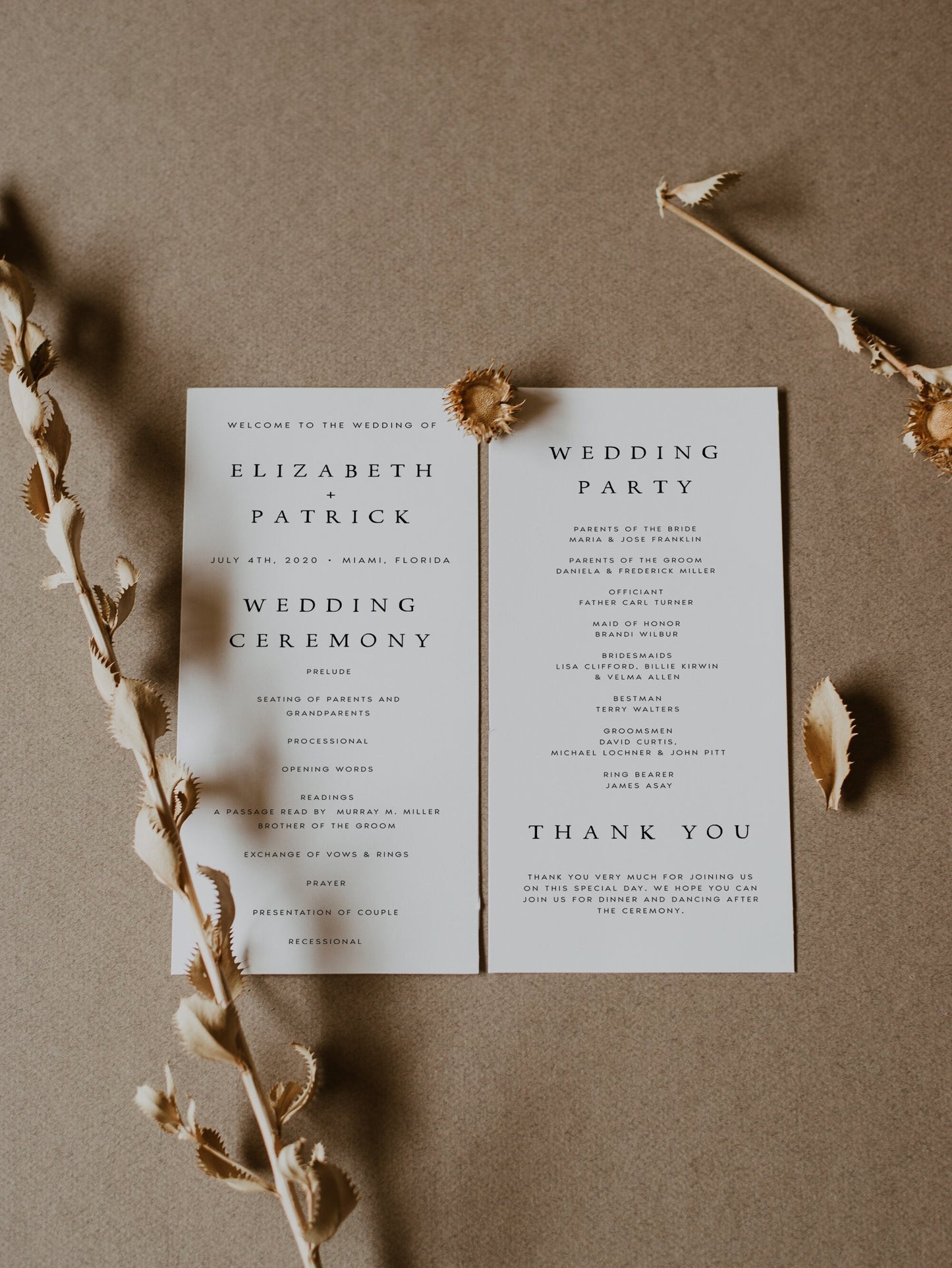 Elizabeth Minimalist Wedding Program Template