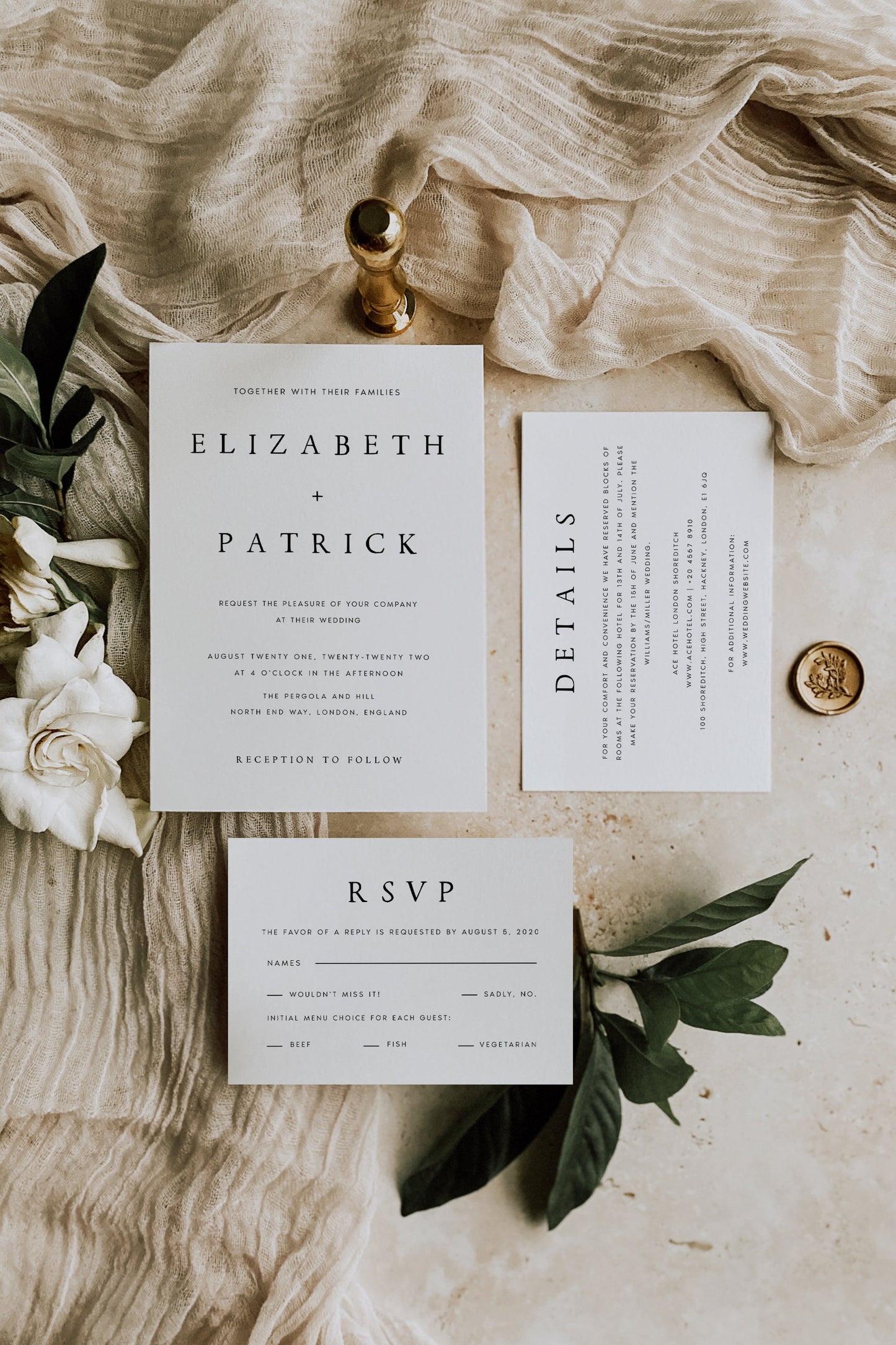 Elizabeth Modern Wedding Invitation Set Template