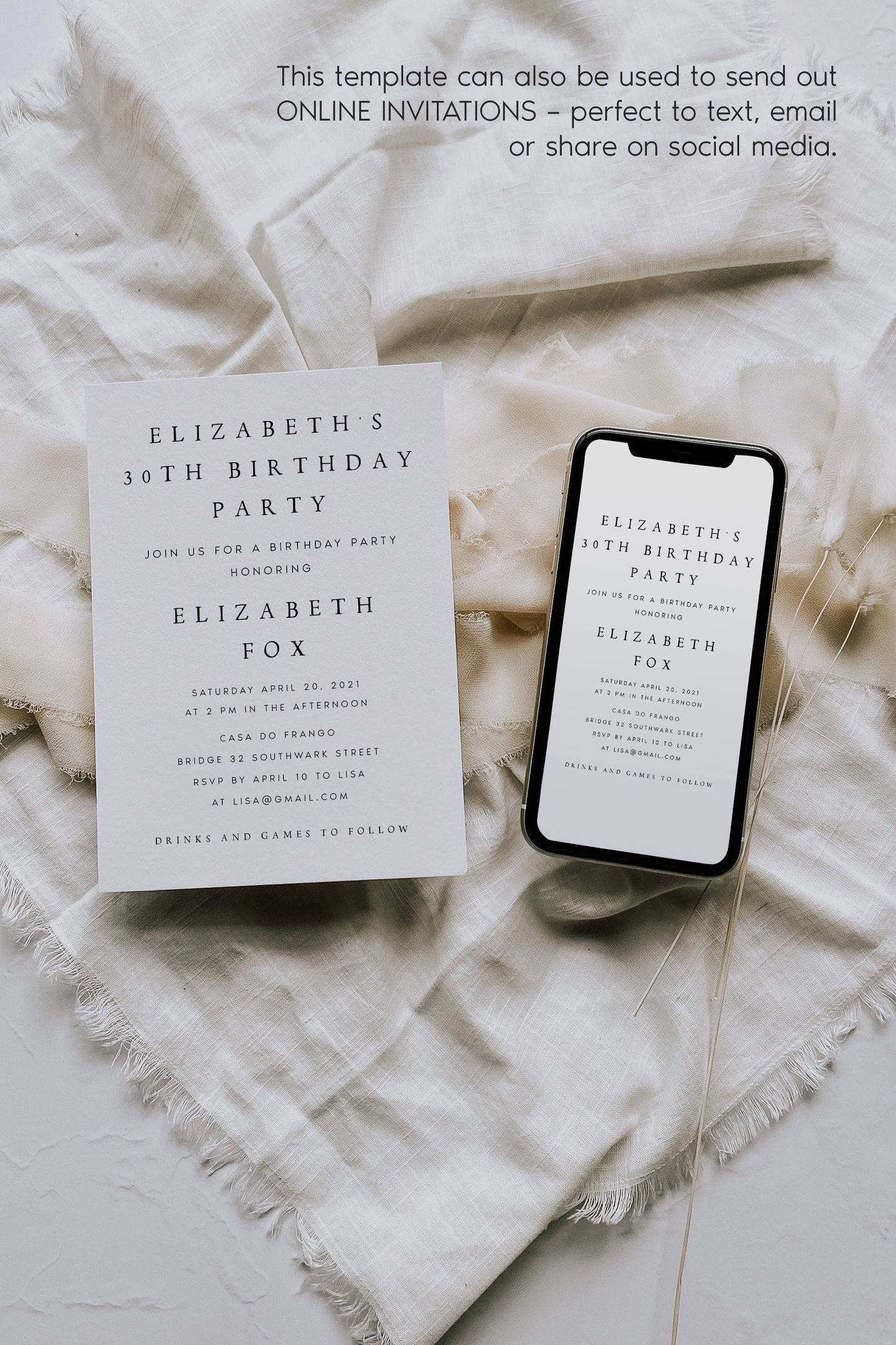 Elizabeth Birthday Party Invitation Online Editable Template