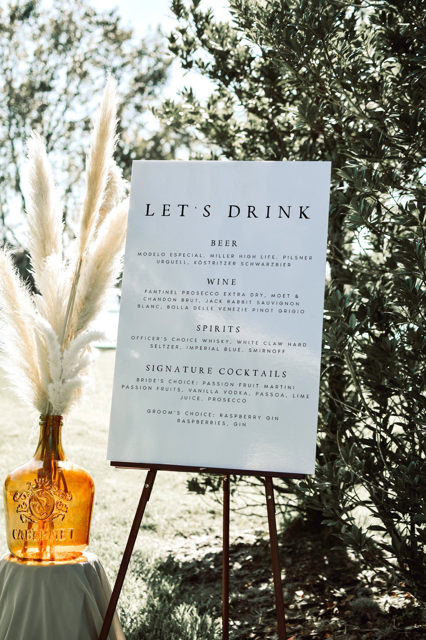 Elizabeth Modern Wedding Bar Menu Sign