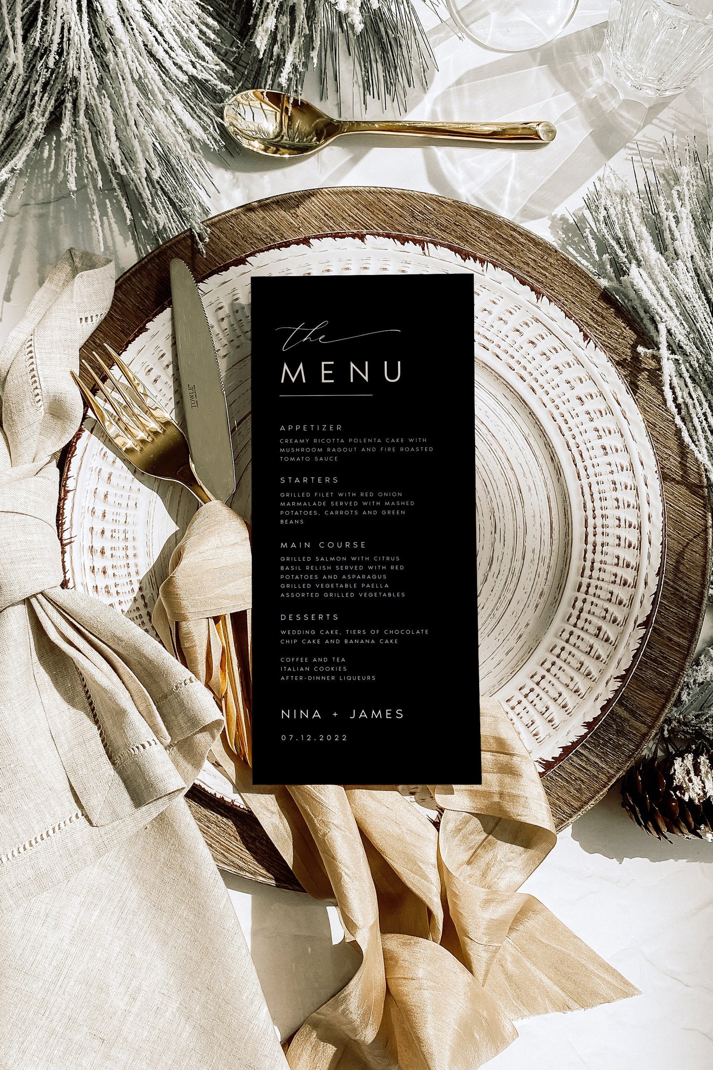 Nina Elegant Black Wedding Menu Template