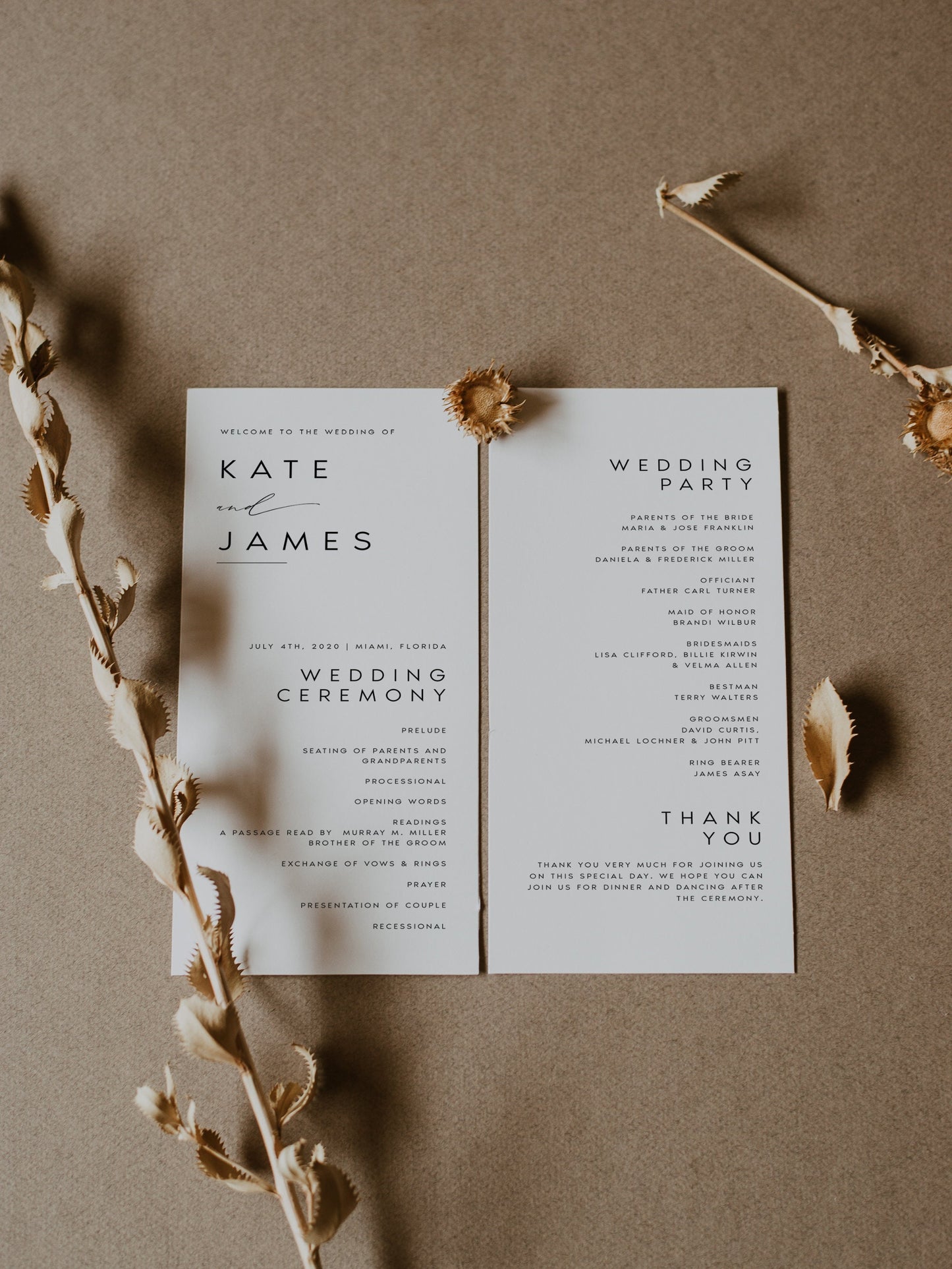Kate Minimal Wedding Program Template Download