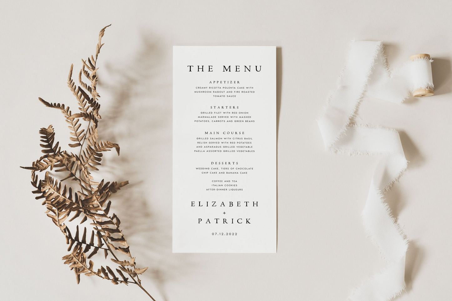 Elizabeth Elegant Wedding Menu Template