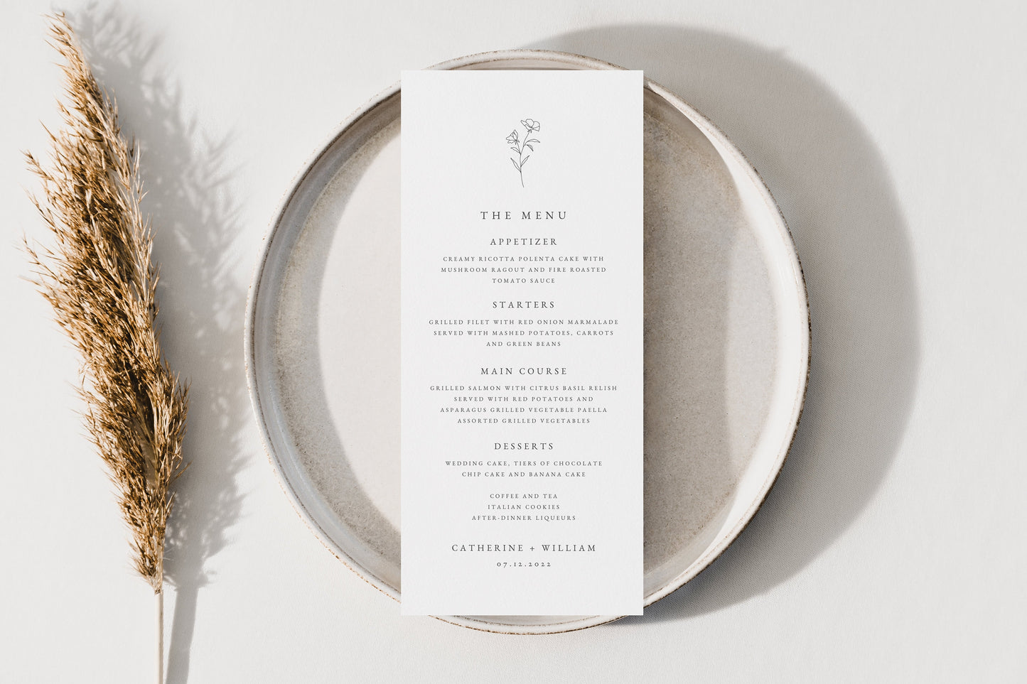 Catherine Fine Art Wedding Menu Template