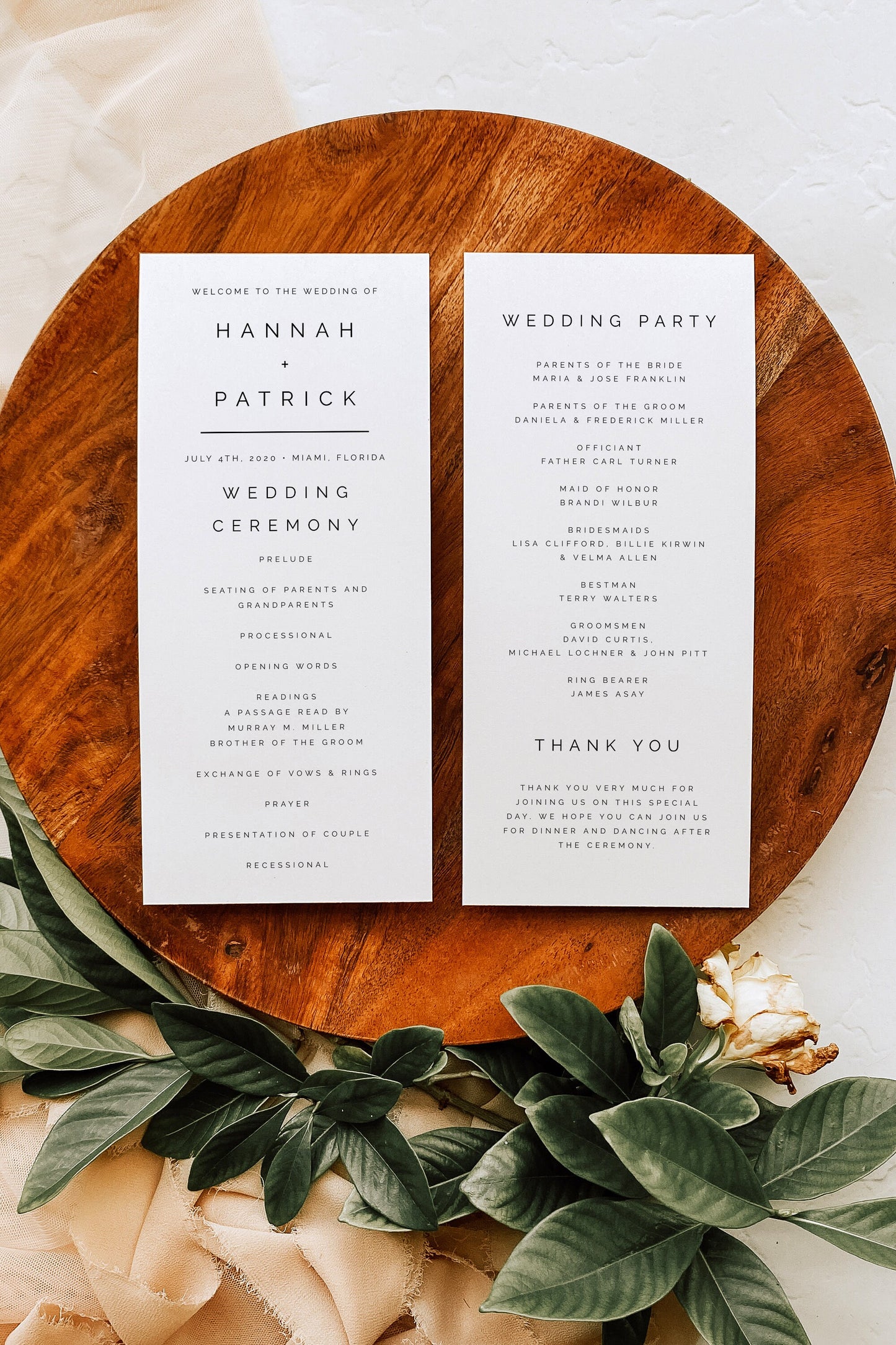 Hannah Modern Wedding Program Template