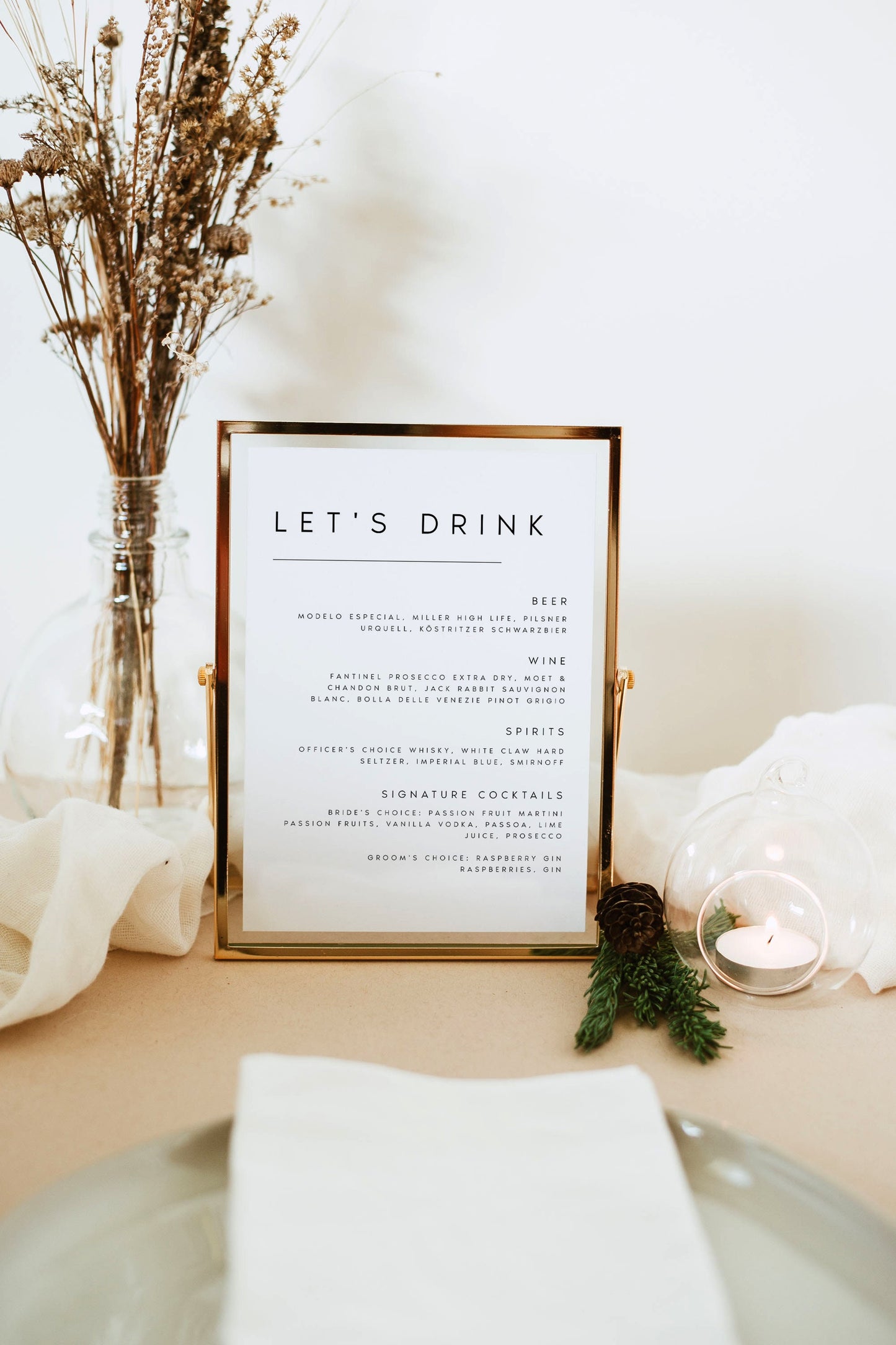 Sarah Tabletop Drinks Menu Sign Template
