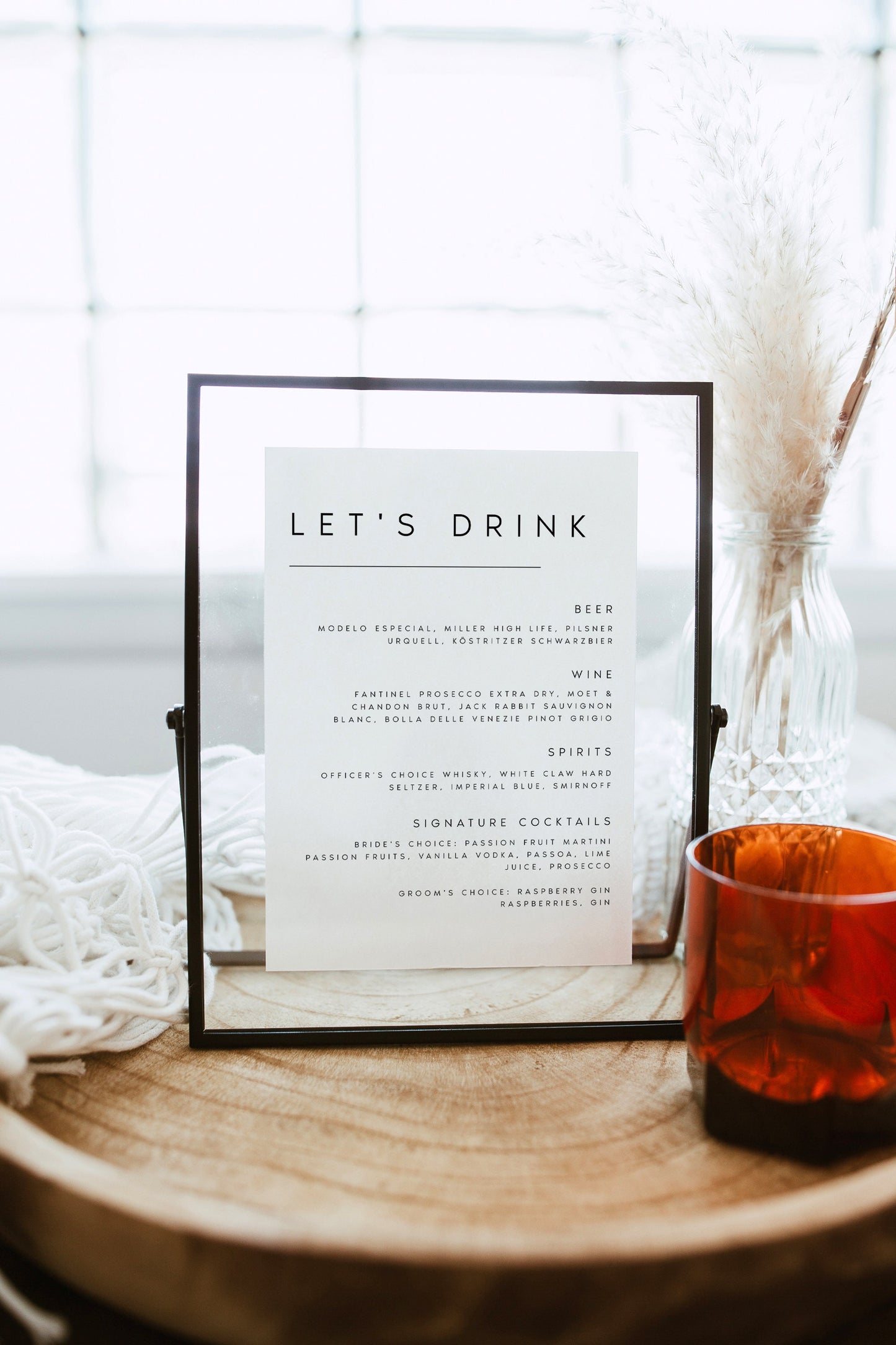 Sarah Tabletop Drinks Menu Sign Template