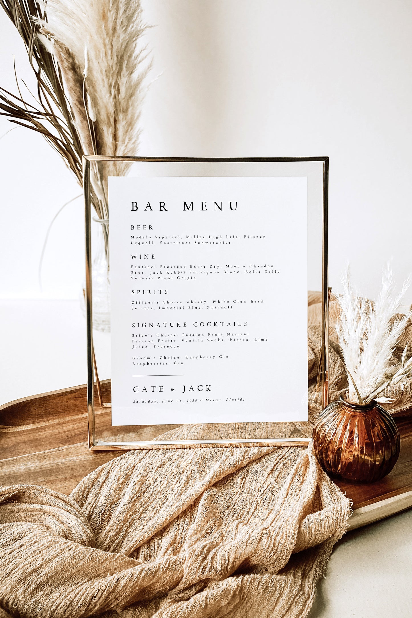 Cate Modern Wedding Bar Menu Template