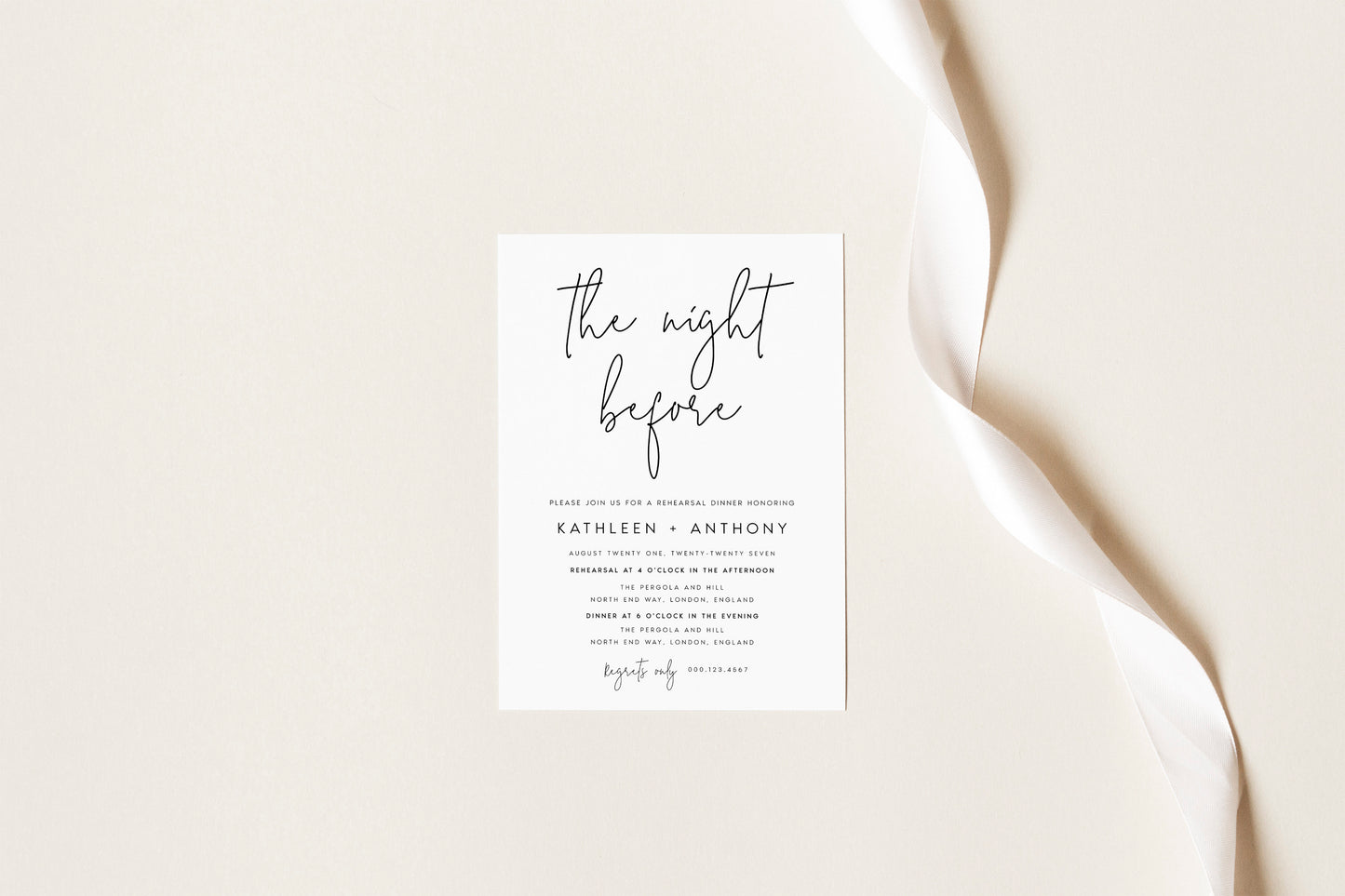 Kathleen Minimalist Rehearsal Dinner Invitation Template