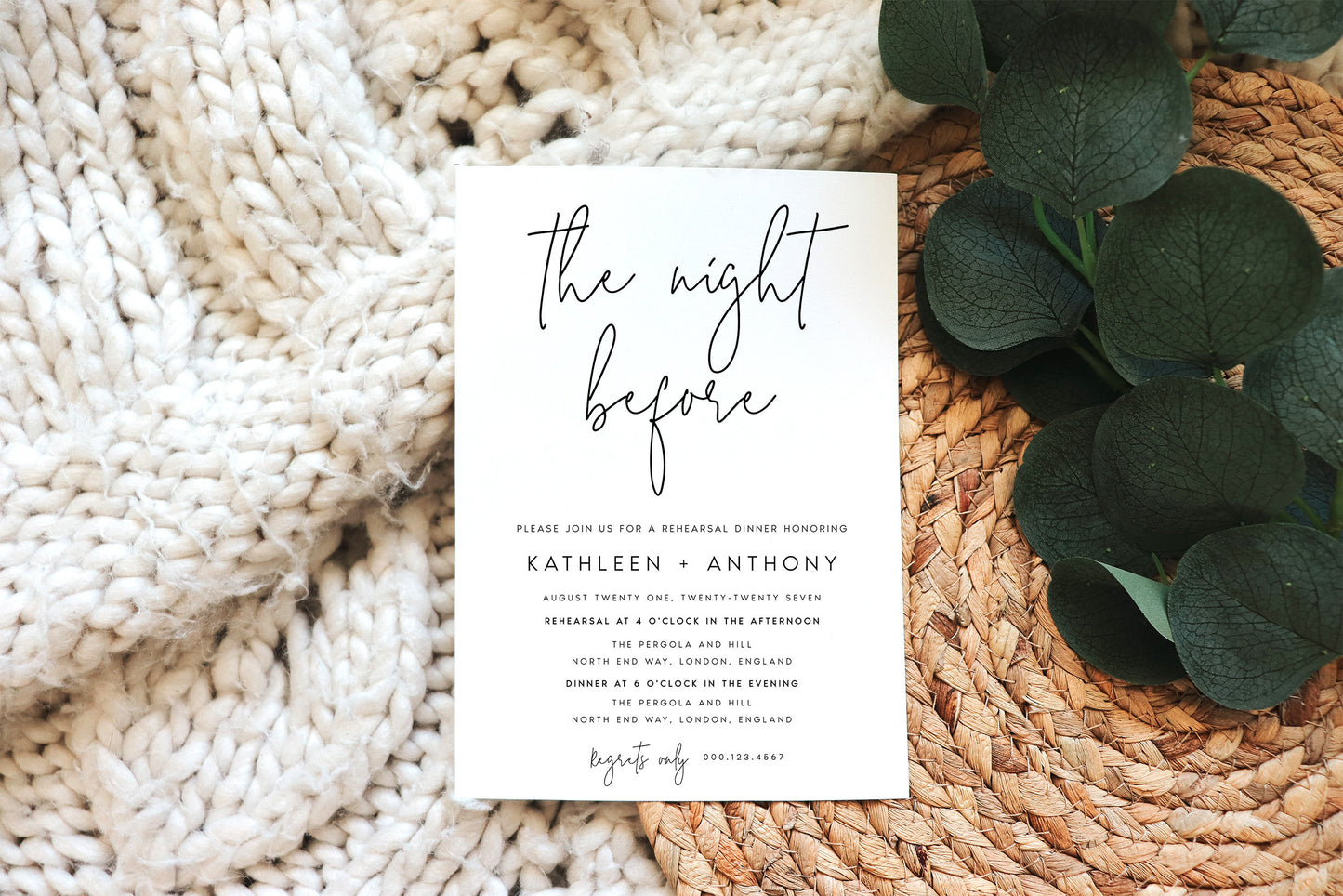 Kathleen Minimalist Rehearsal Dinner Invitation Template
