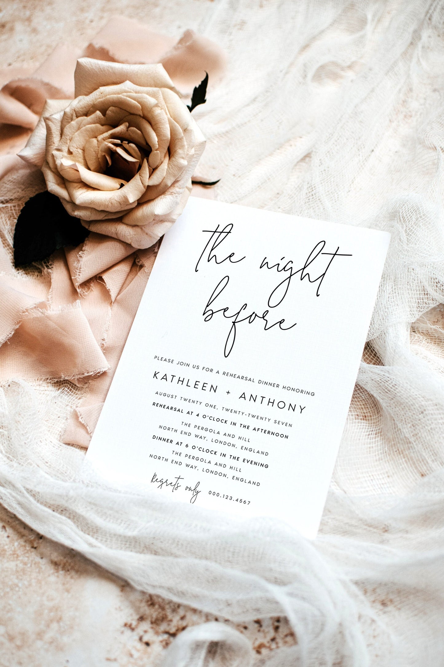 Kathleen Minimalist Rehearsal Dinner Invitation Template