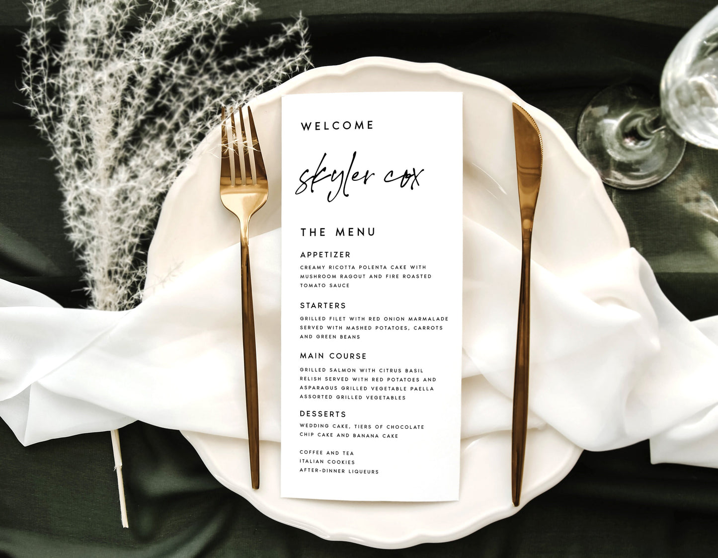 Skyler Wedding Menu Template with Guest Names
