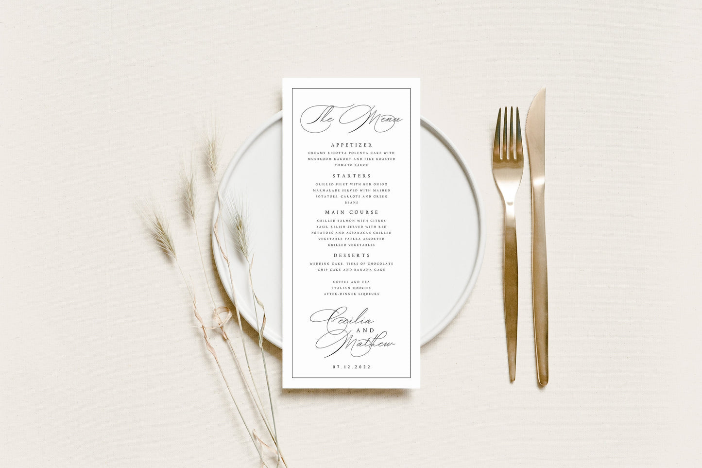Cecilia Printable Wedding Menu Template