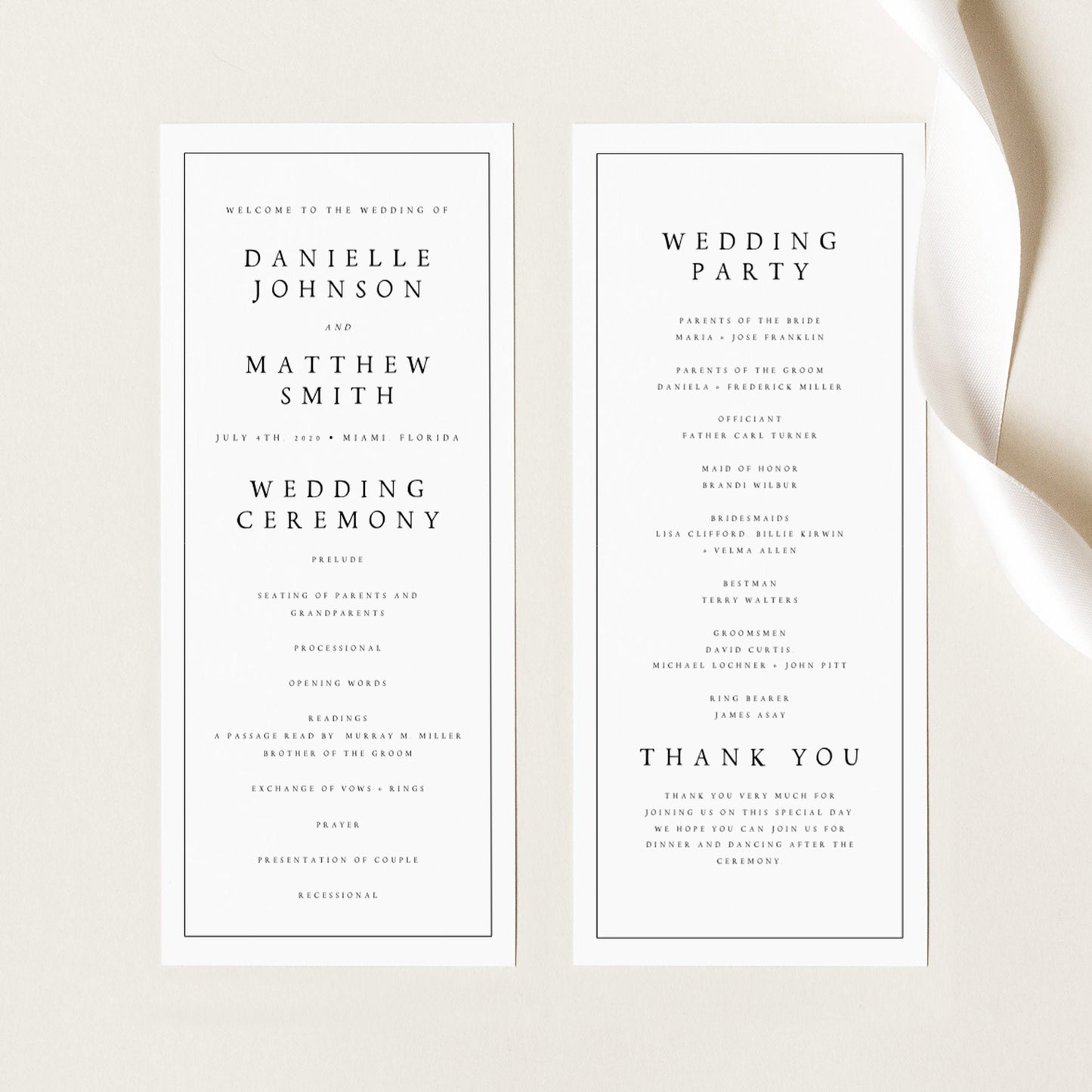 Danielle Modern Wedding Program Template