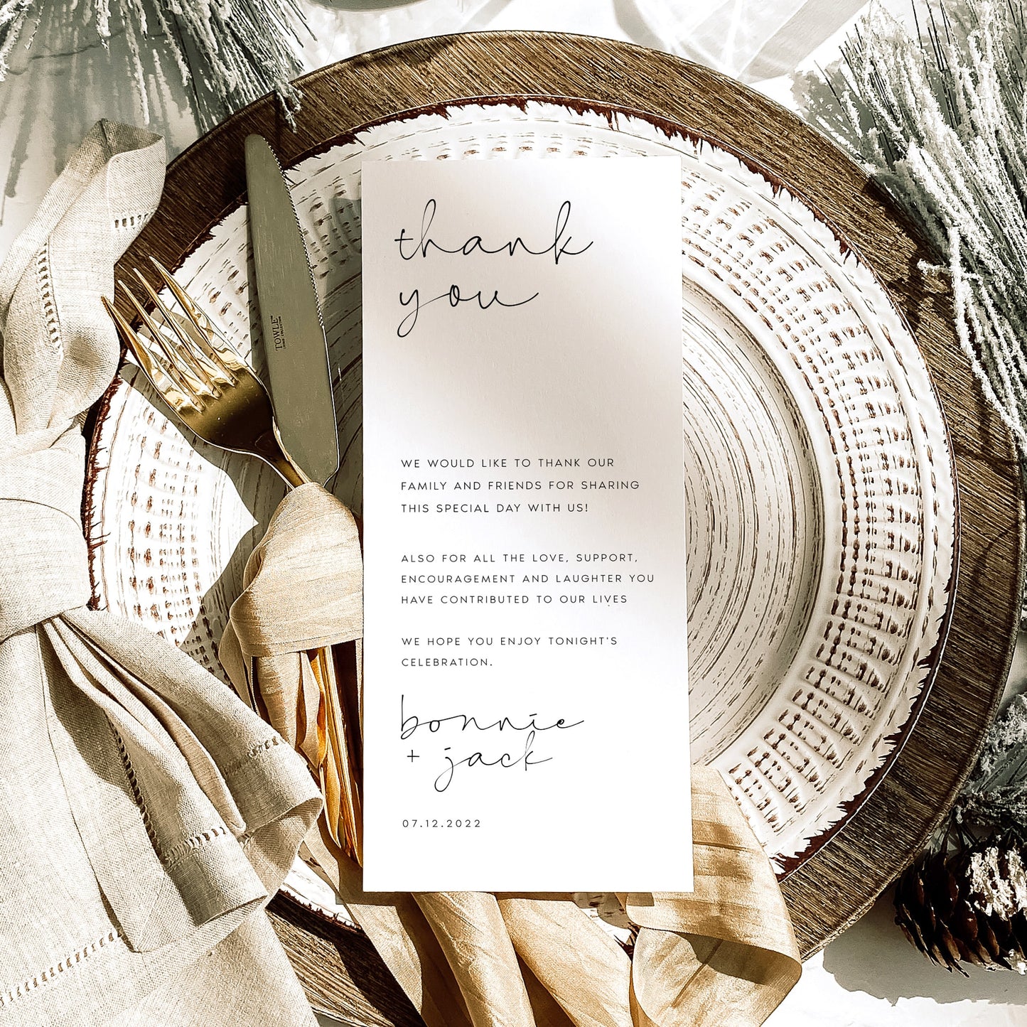 Bonnie Minimalist Wedding Table Thank You Card Template