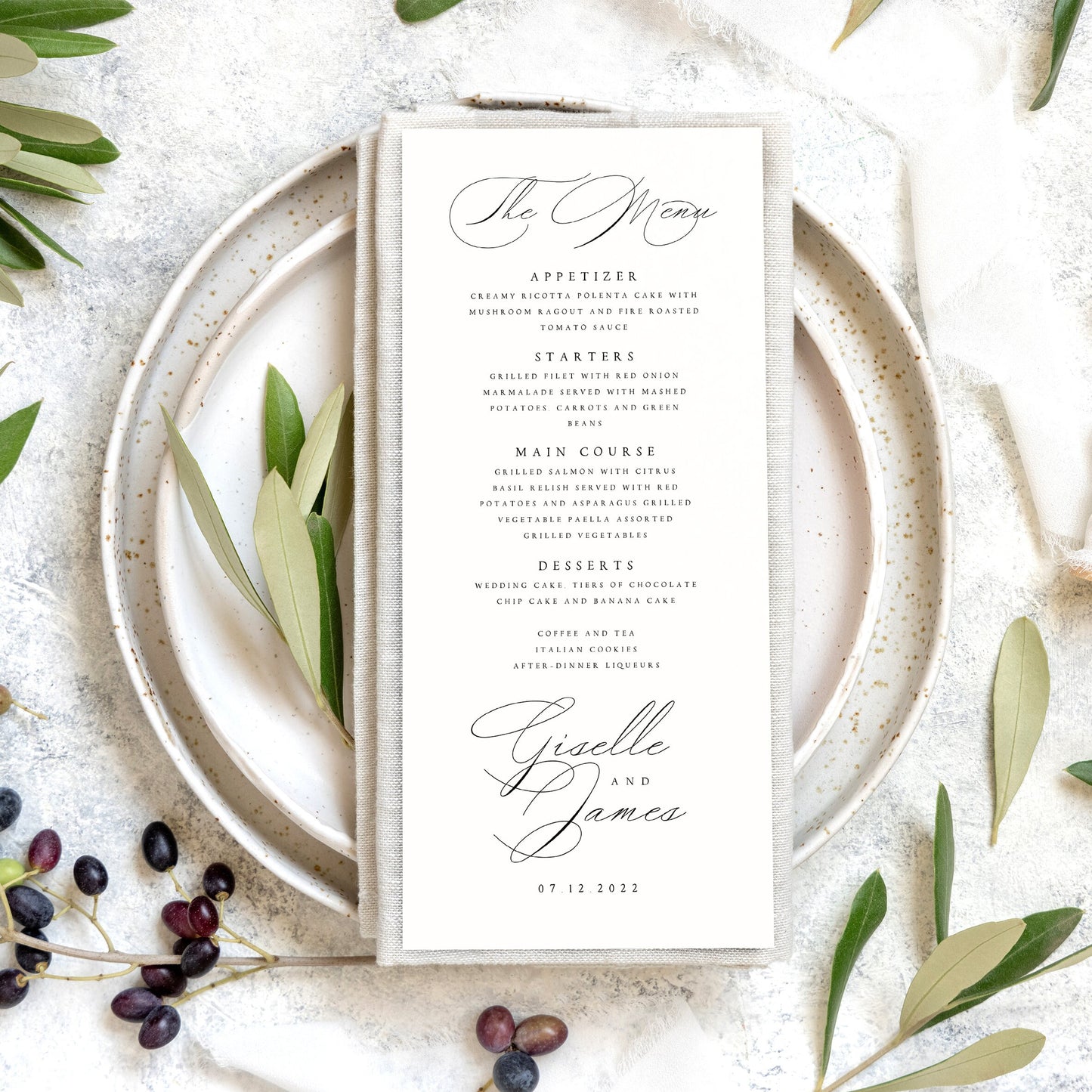 Giselle Minimalist Wedding Menu Template