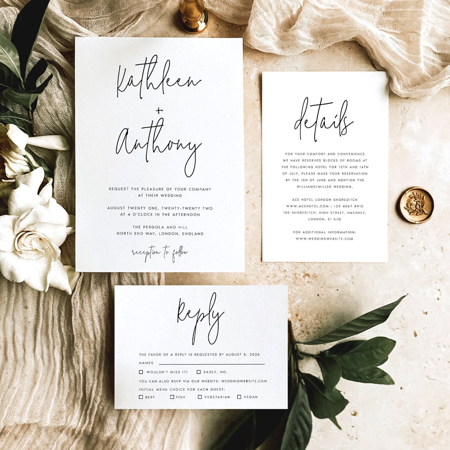 Kathleen Modern Calligraphy Invitation Set Template