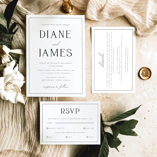 Diane Elegant & Border Wedding Invitation Template Set