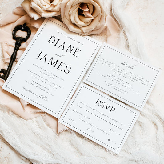 Diane Elegant & Border Wedding Invitation Template Set