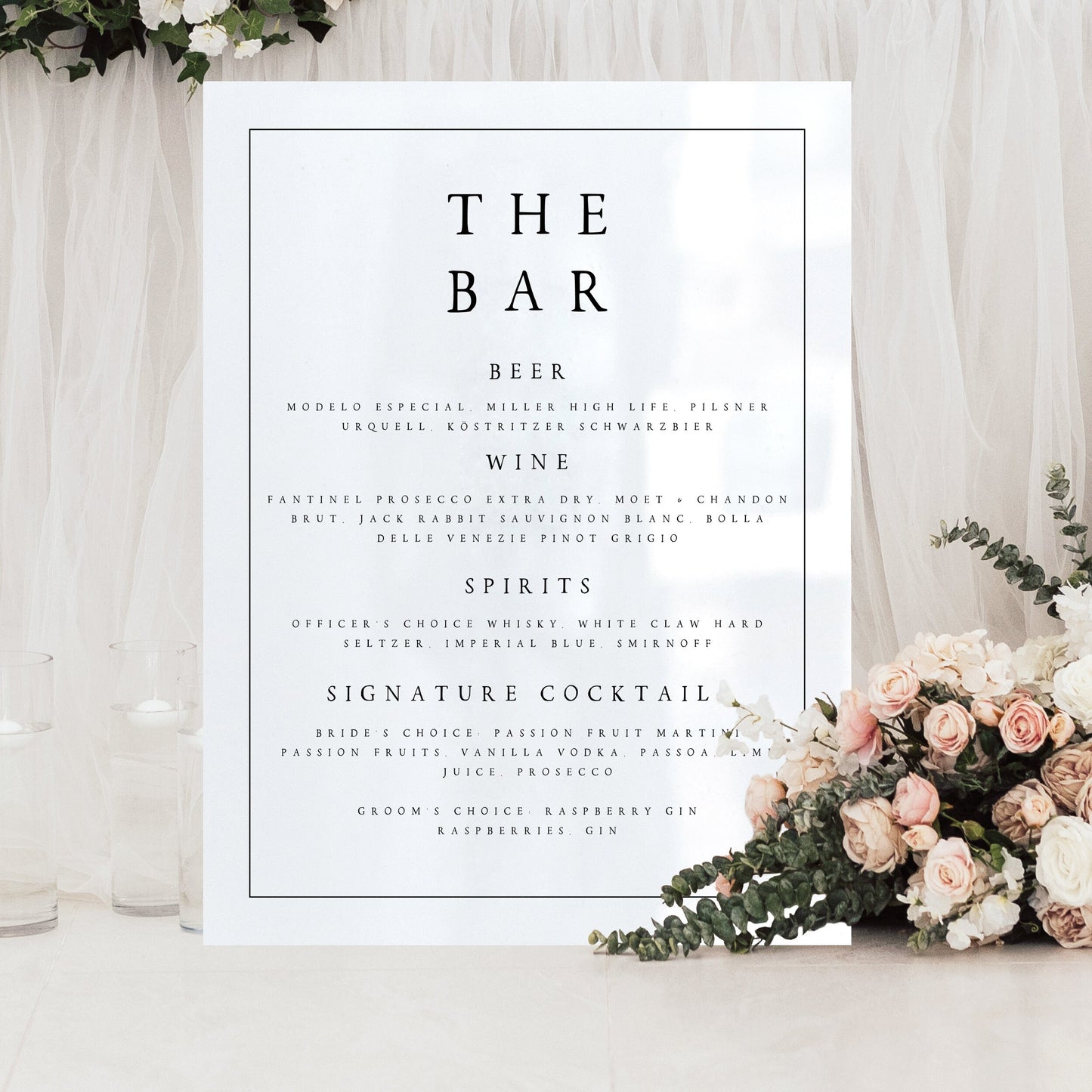 Danielle Modern Wedding Bar Menu Template