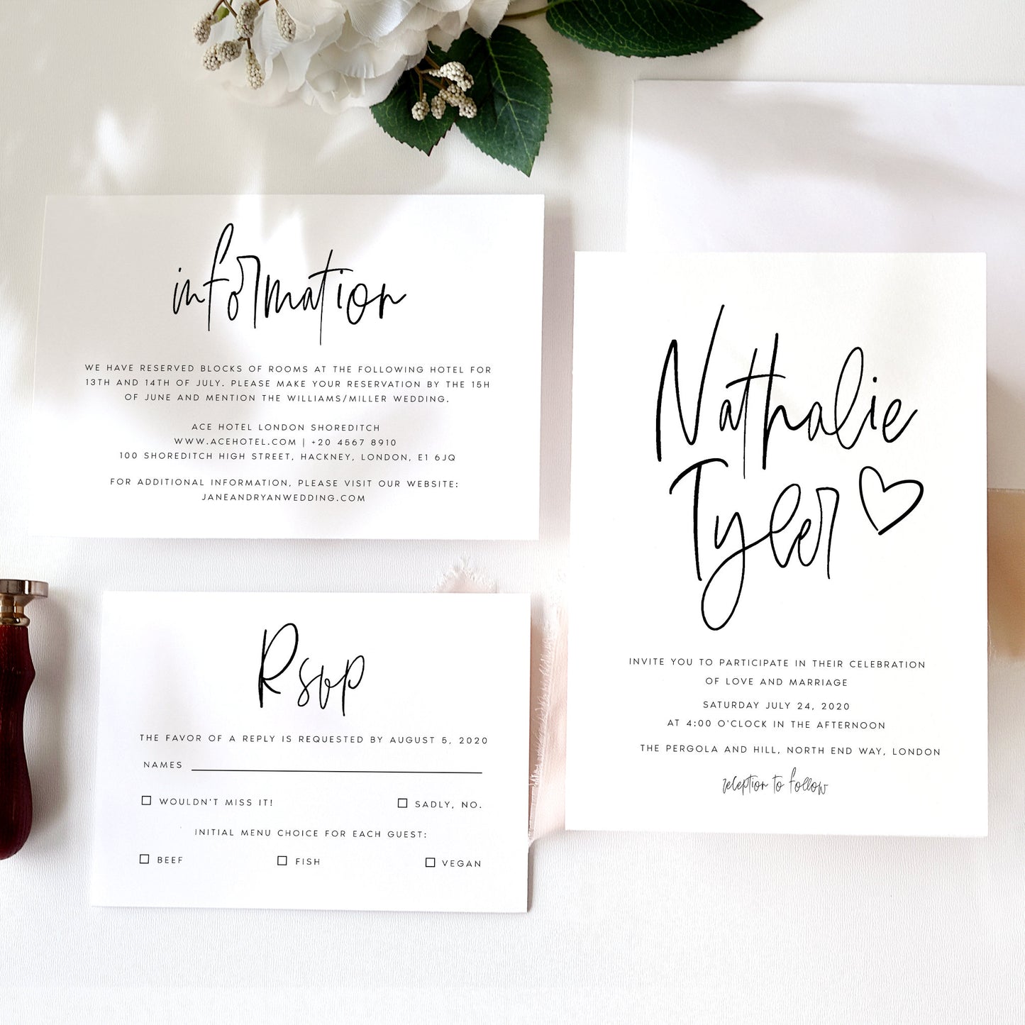 Nathalie Modern Wedding Invitation Set Template