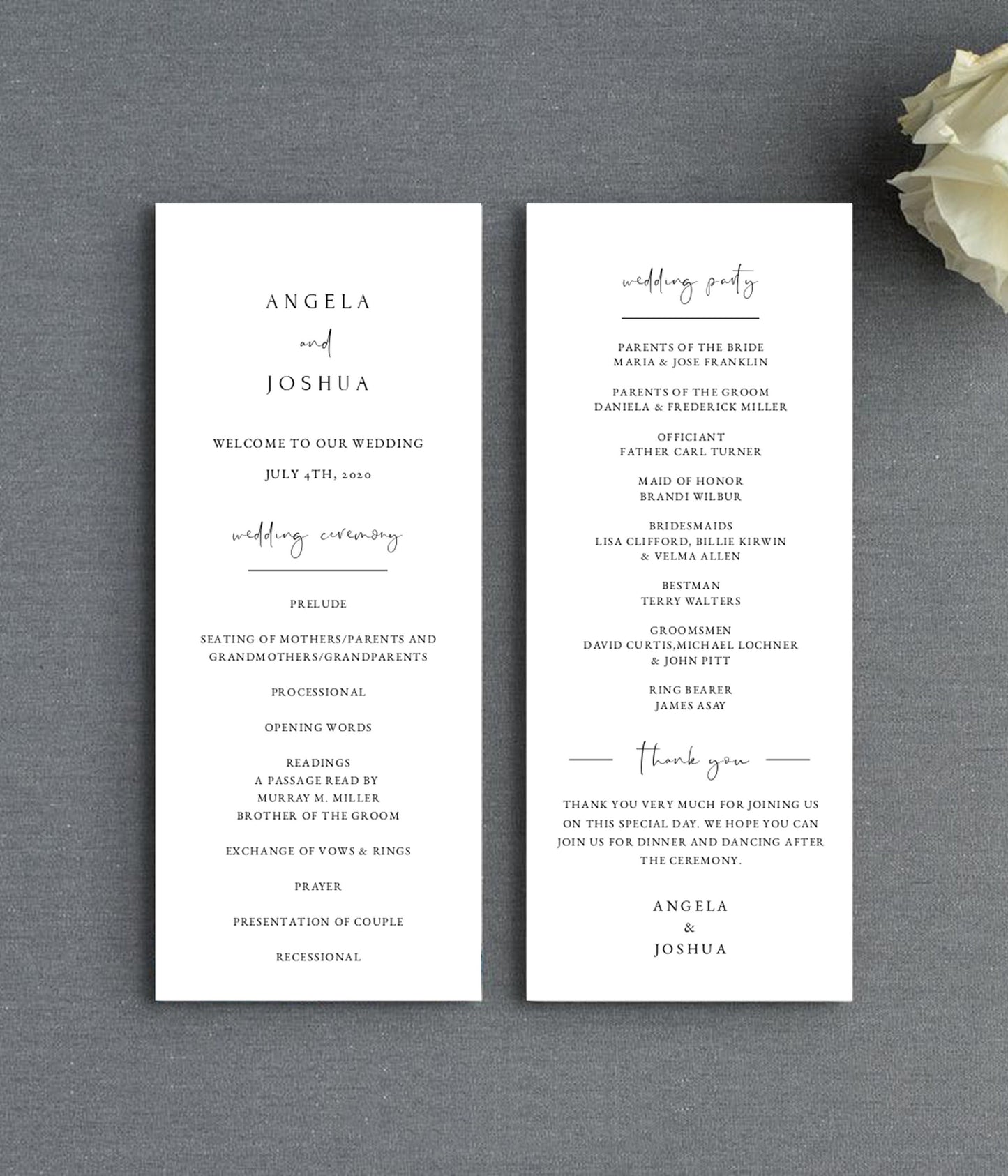 Angela Modern Wedding Program Template