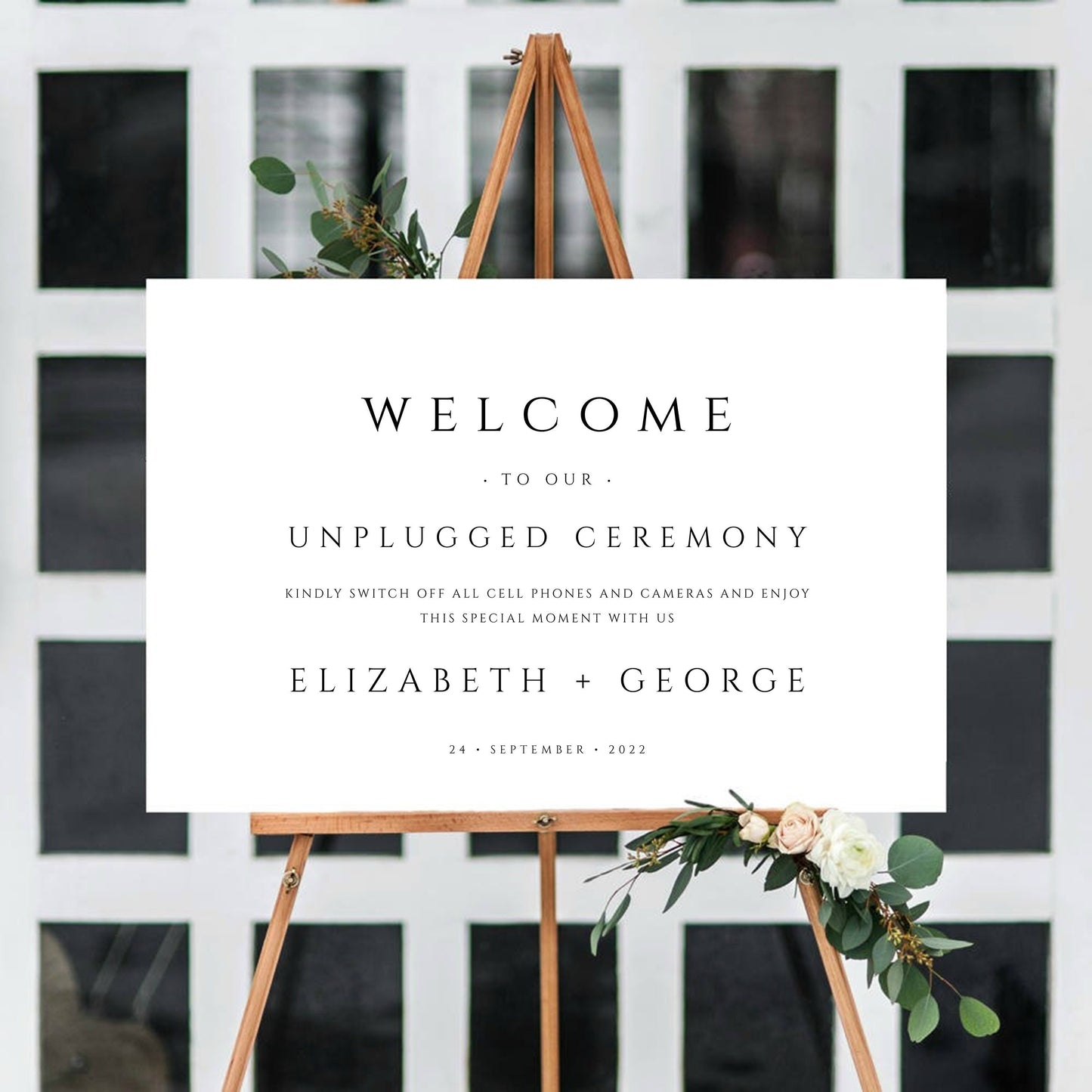 Modern Elegant Unplugged Wedding Sign Template, Unplugged Ceremony Sign, Modern Ceremony Sign, Editable Wedding Sign, Black and White, DIY