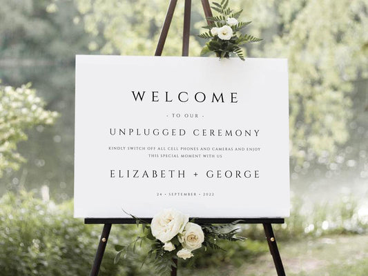 Modern Elegant Unplugged Wedding Sign Template, Unplugged Ceremony Sign, Modern Ceremony Sign, Editable Wedding Sign, Black and White, DIY