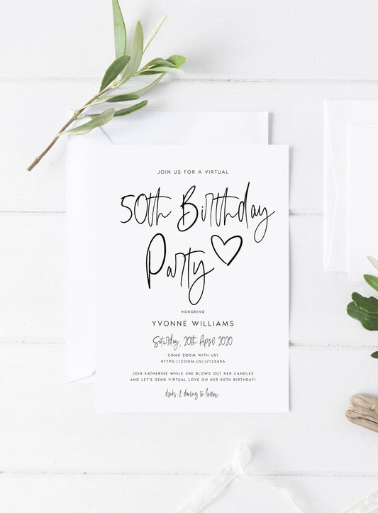 Virtual Birthday Party Invitations, Invite, Minimal, Digital Download, INSTANT DOWNLOAD, Social Distance Party, Editable, Printable, Modern