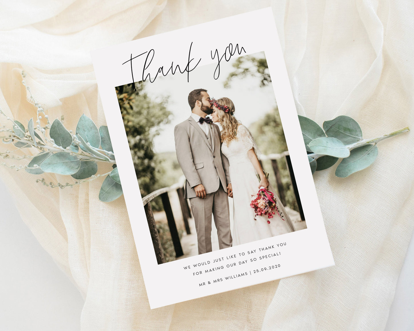 Photo Wedding Thank You Card Template, Digital DOWNLOAD, Thank you Note, Editable Text, Printable, Thank You Postcard, Instant Download, DIY