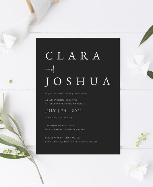 Clara Black Evening Reception Invitation Template