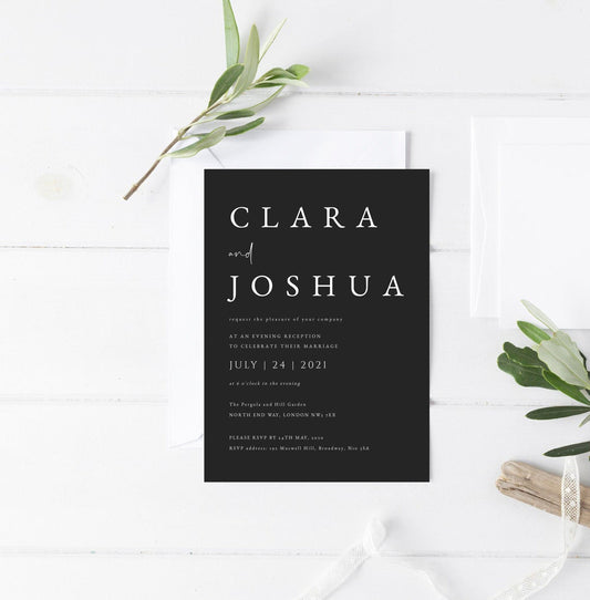 Clara Black Evening Reception Invitation Template