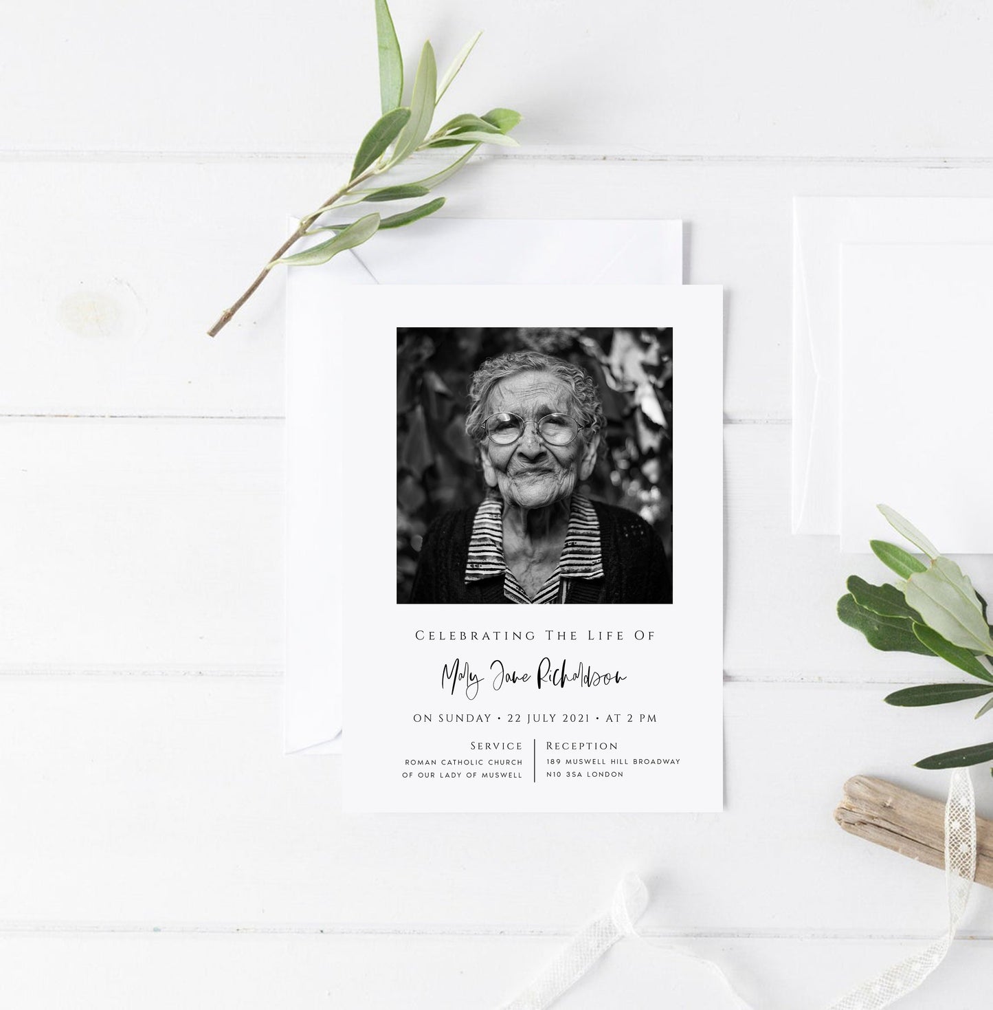 Photo Funeral Announcement Card Template