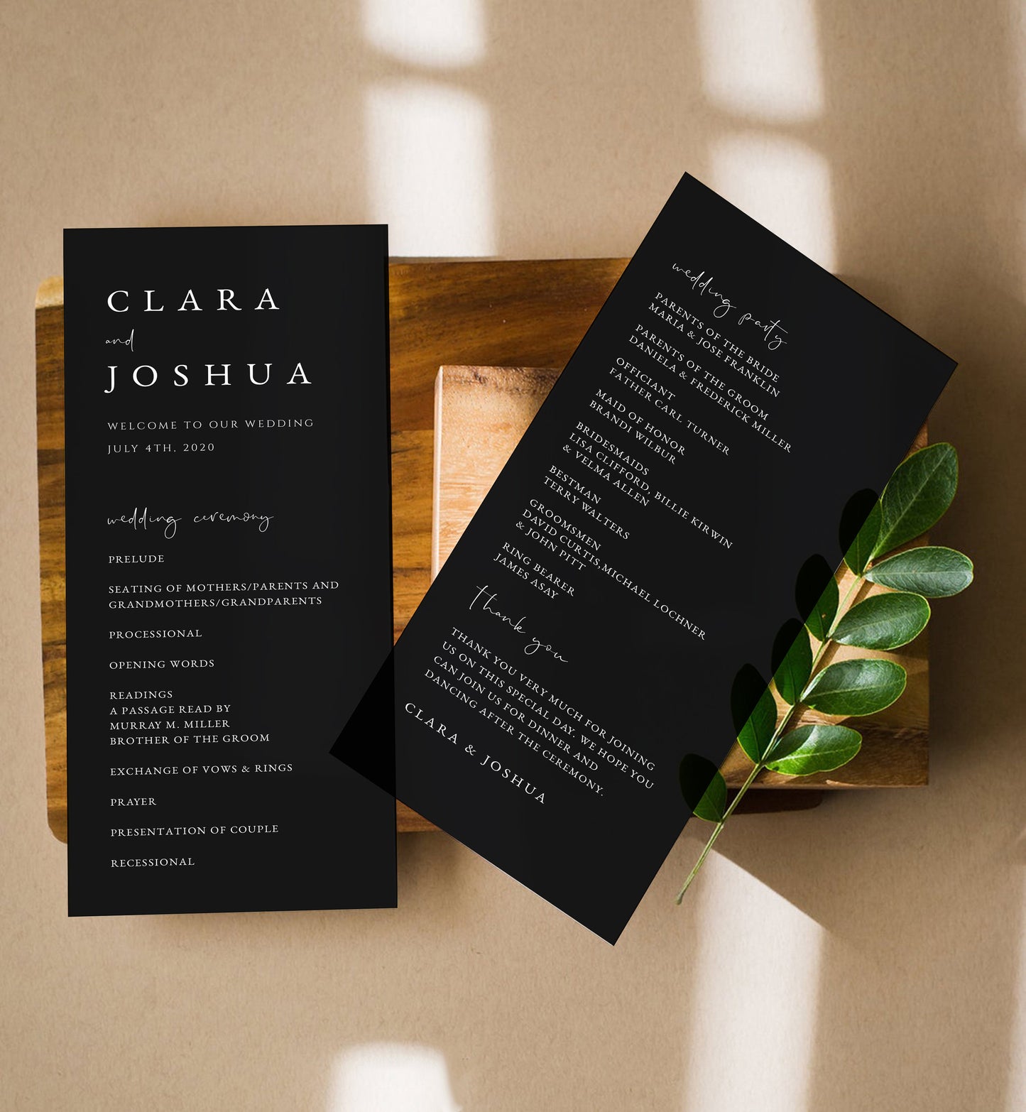 Clara Black Wedding Program Template