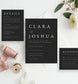 Clara Black Modern Wedding Invitation Suite