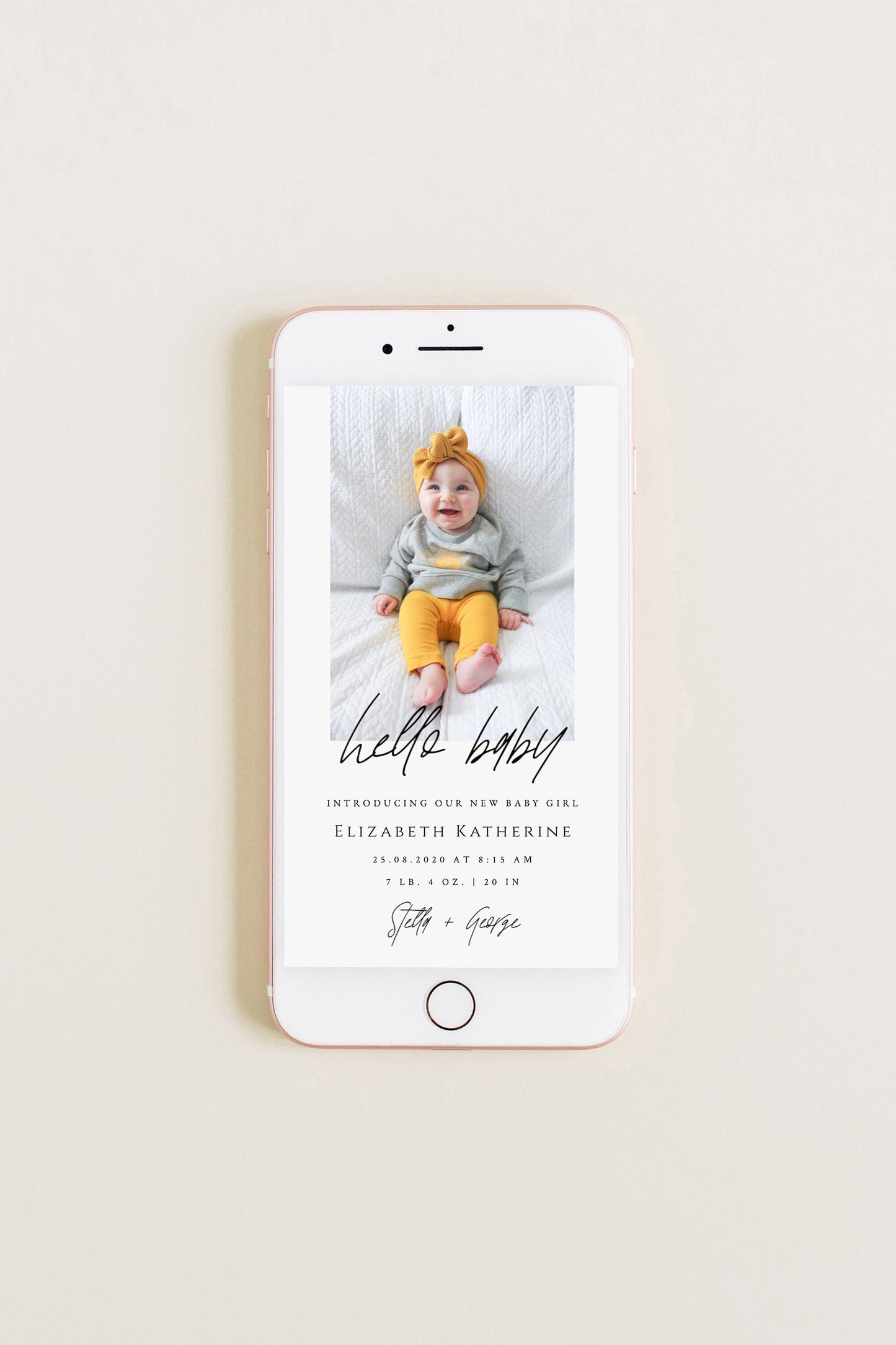 Digital Photo Birth Announcement Template, Online Modern Newborn Announcement, Minimal Birth Announcement, Online Baby Birth Announcement