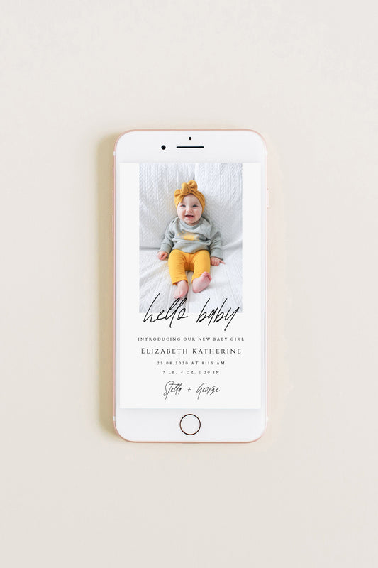 Digital Photo Birth Announcement Template, Online Modern Newborn Announcement, Minimal Birth Announcement, Online Baby Birth Announcement