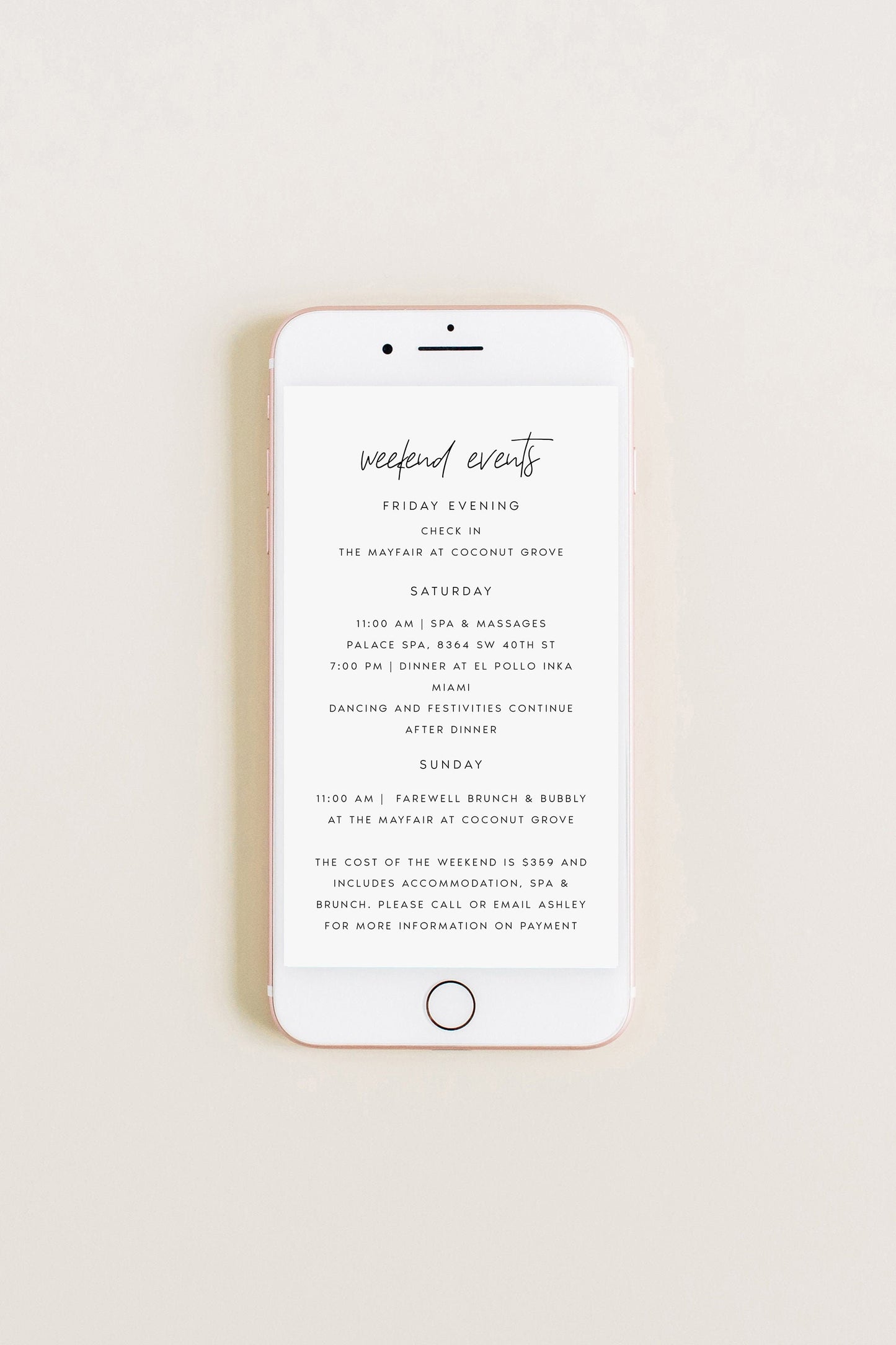 Electronic Bachelorette Invitation and Itinerary Template