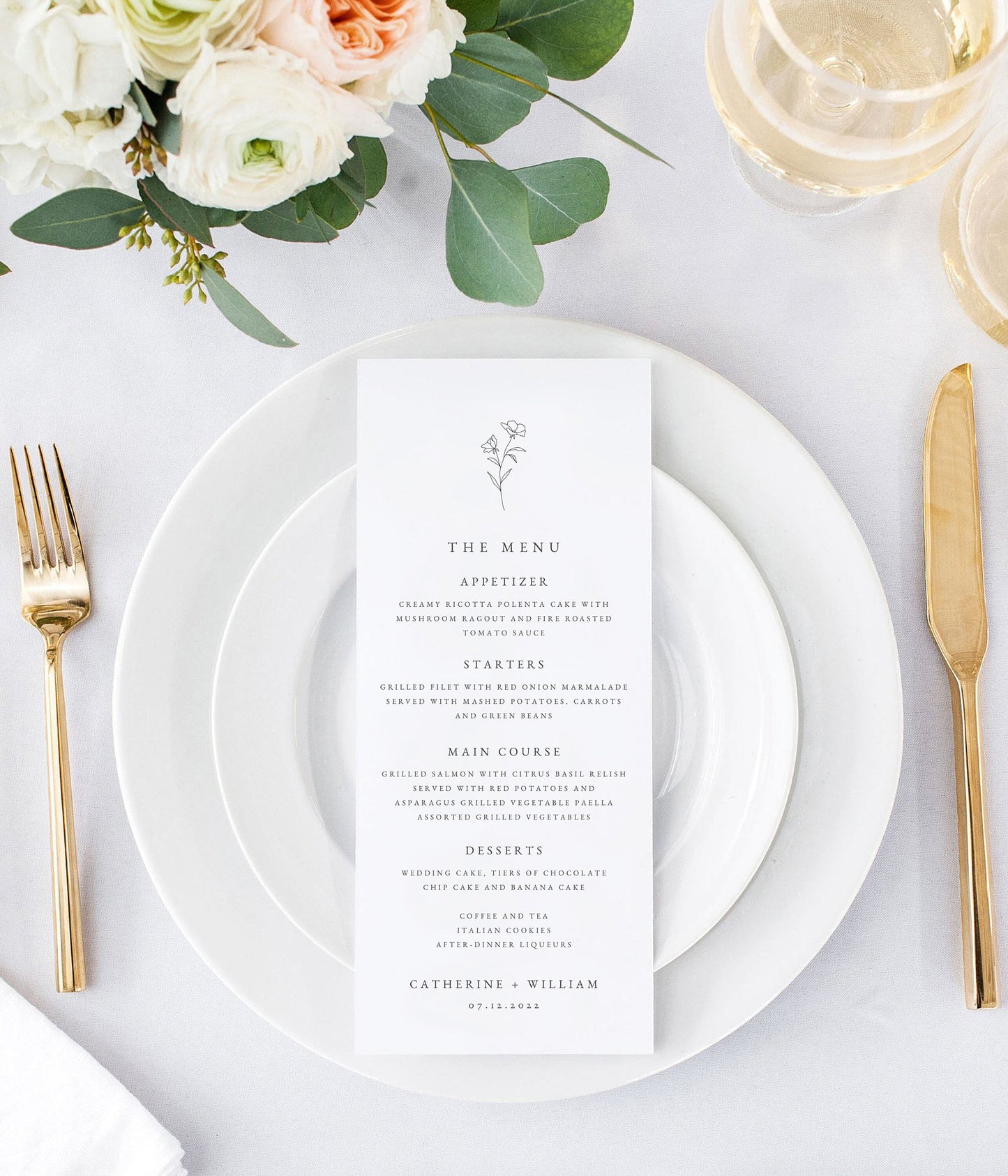 Catherine Modern Script Wedding Menu Template