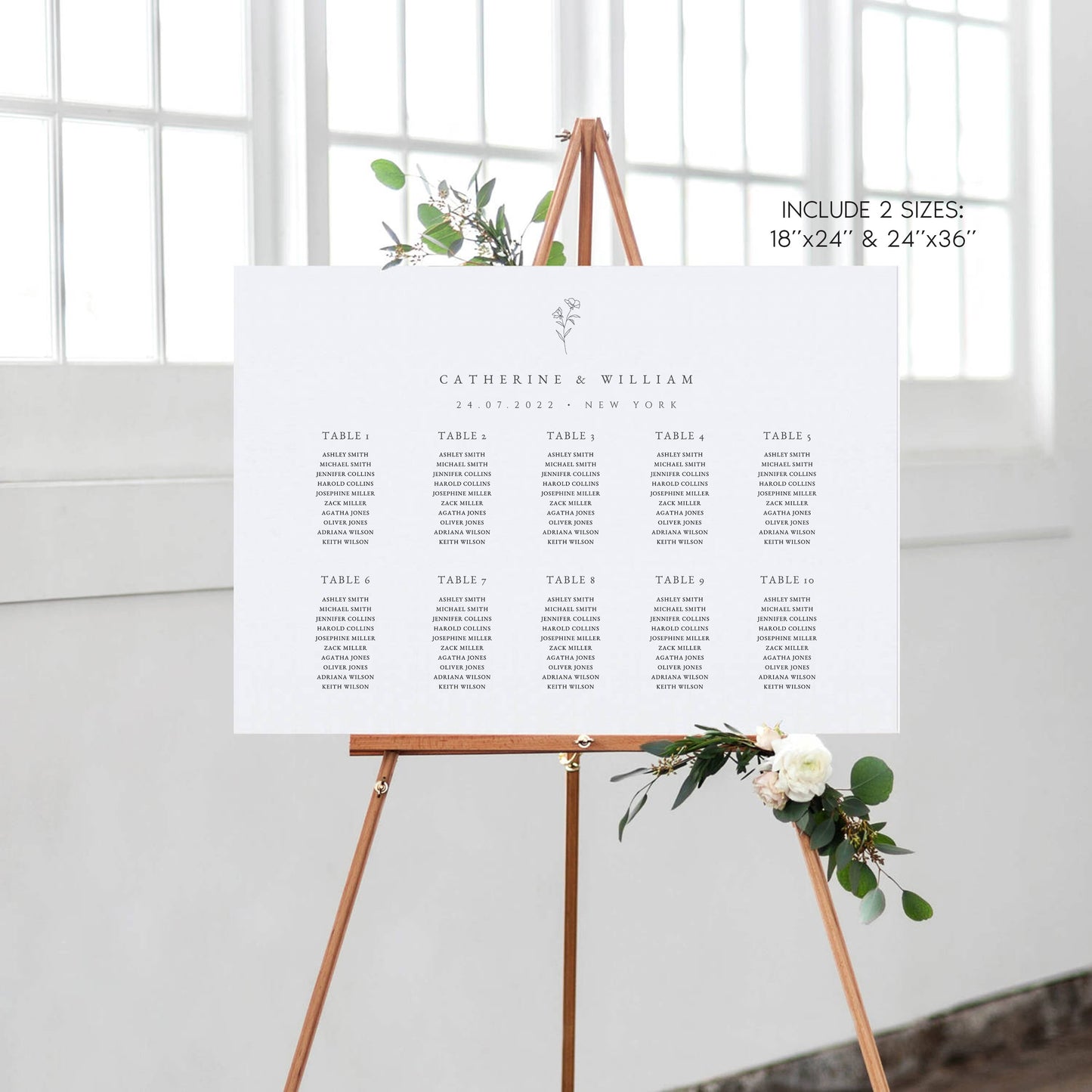 Catherine Botanical Seating Chart Template